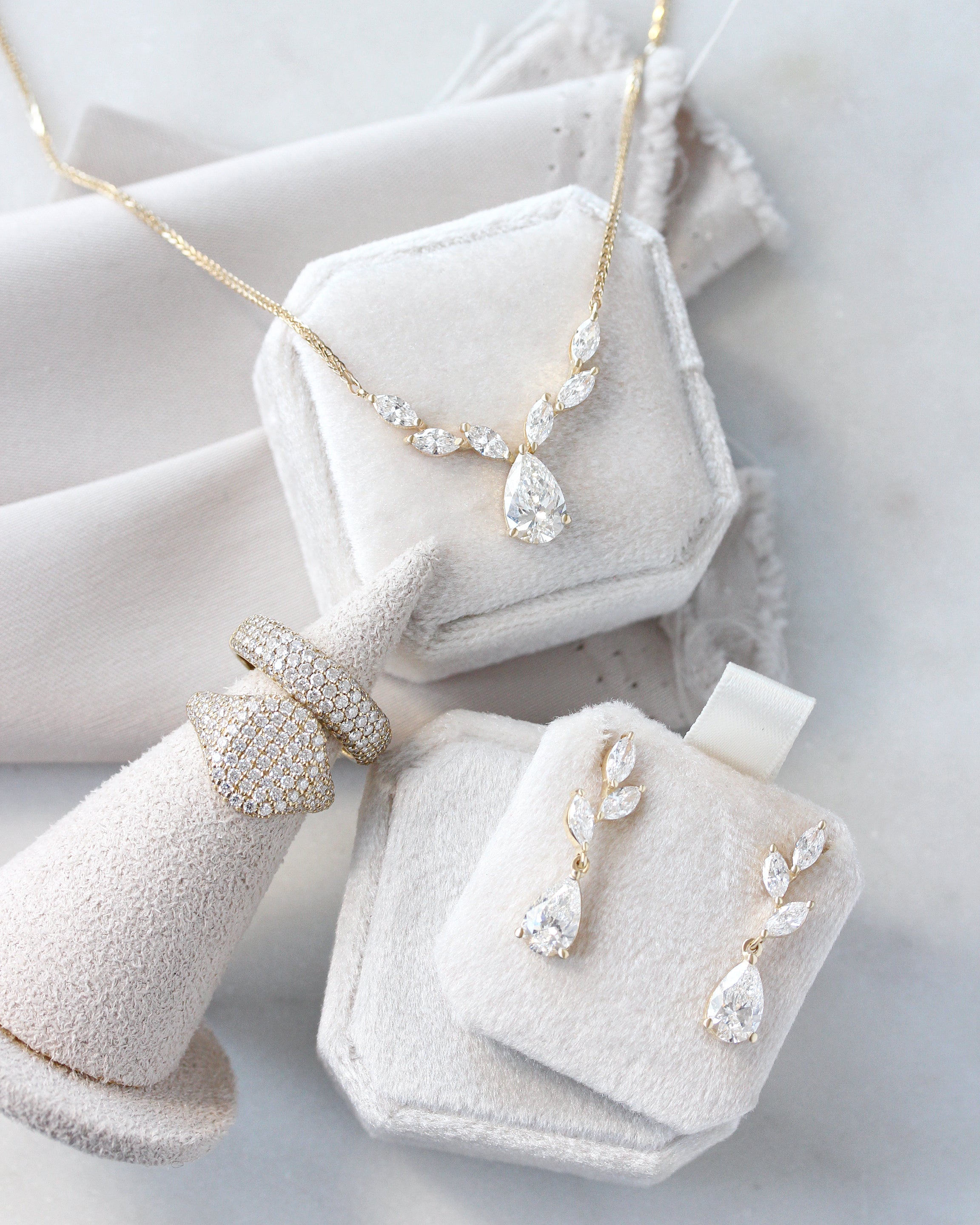 Lab Diamond Bridal Necklace – Pear & Marquise Cut Nature Inspired - Provence