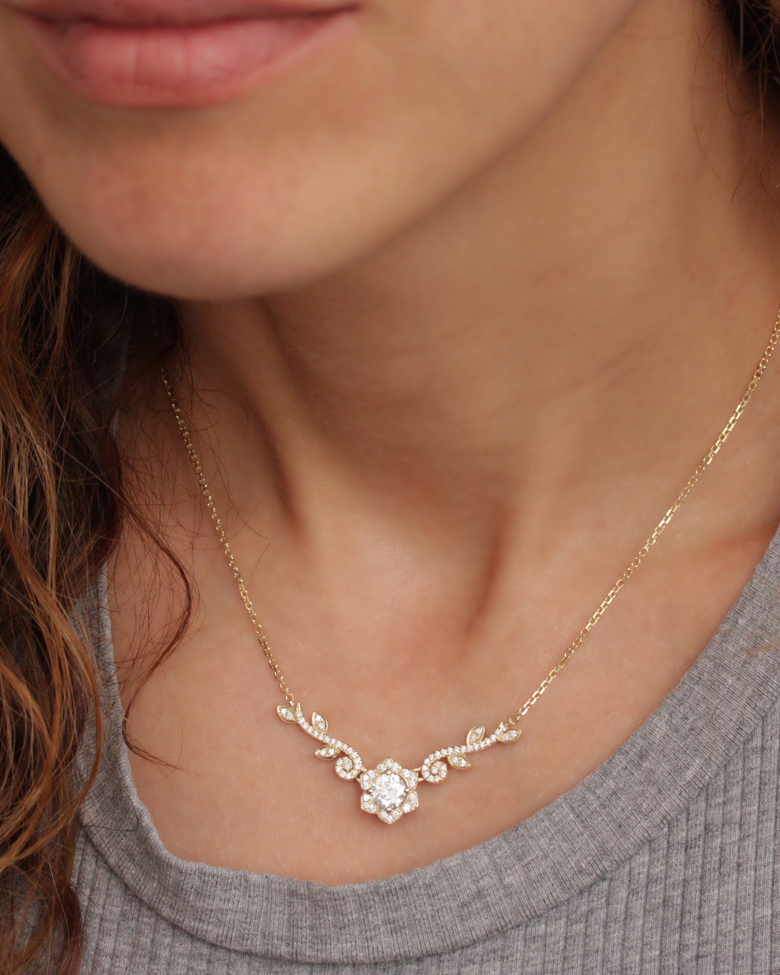 Lily Rose Flower Unique diamond necklace, nature inspired, high jewelry