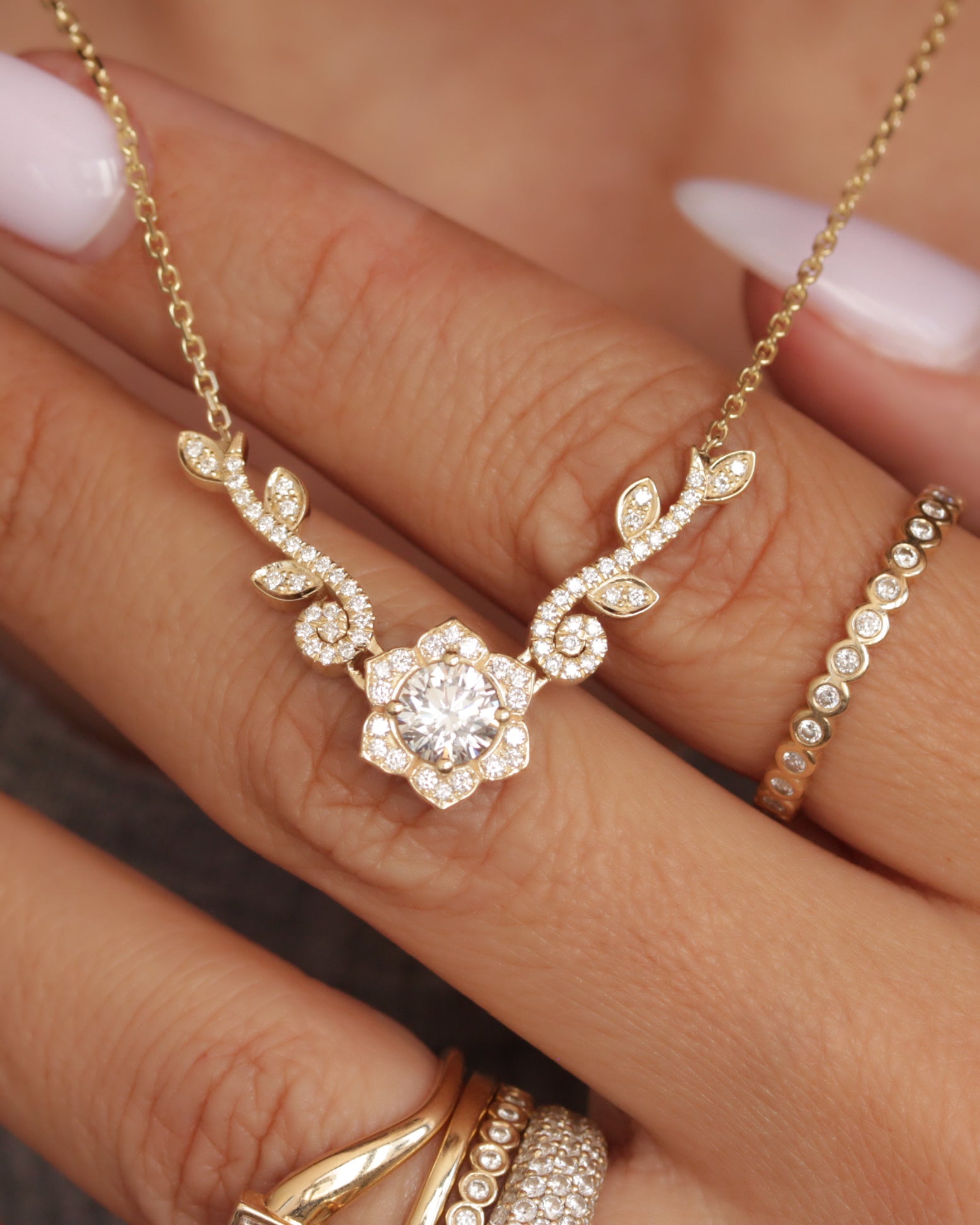 Lily Rose Flower Unique diamond necklace, nature inspired, high jewelry