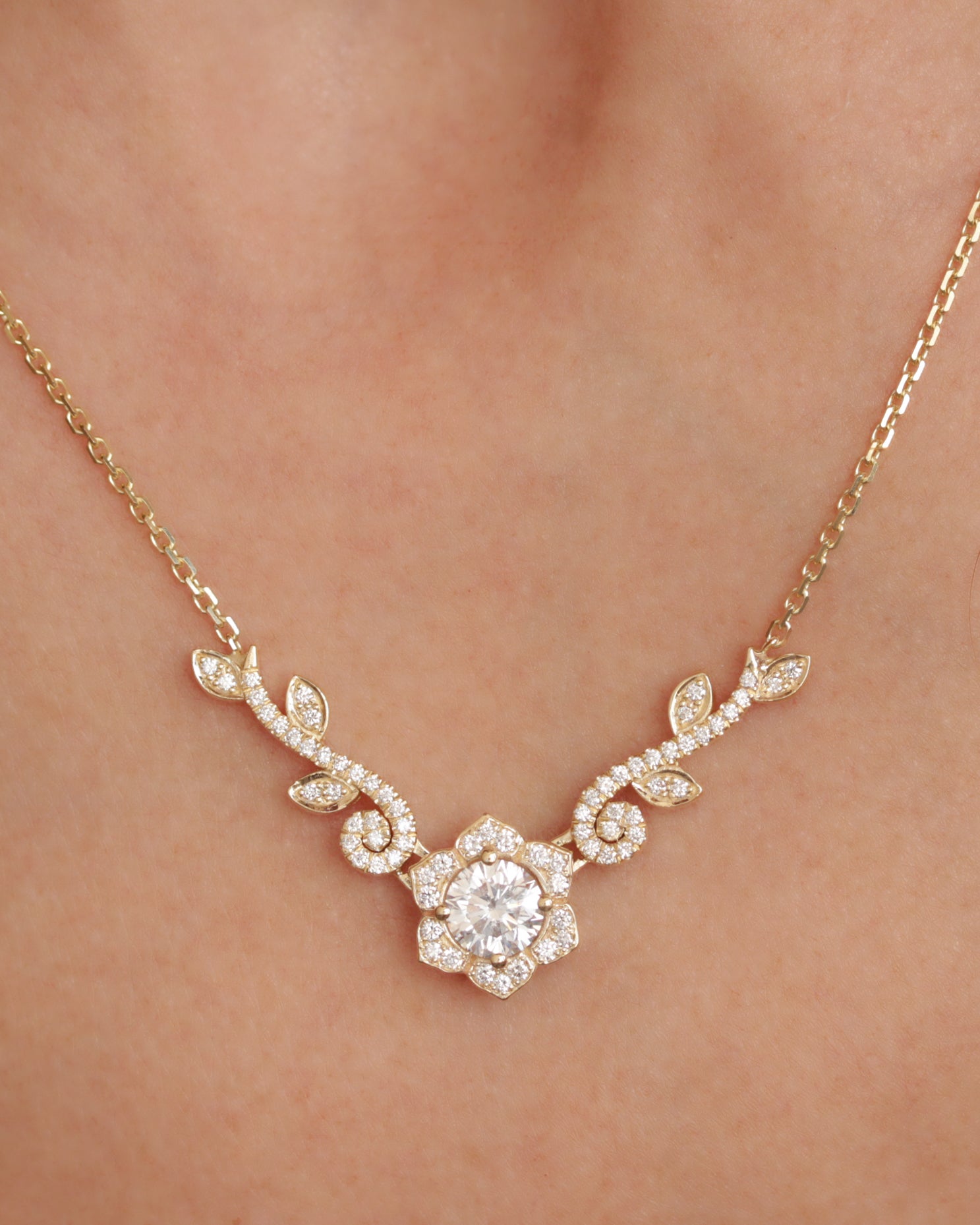 Lily Rose Flower Unique diamond necklace, nature inspired, high jewelry