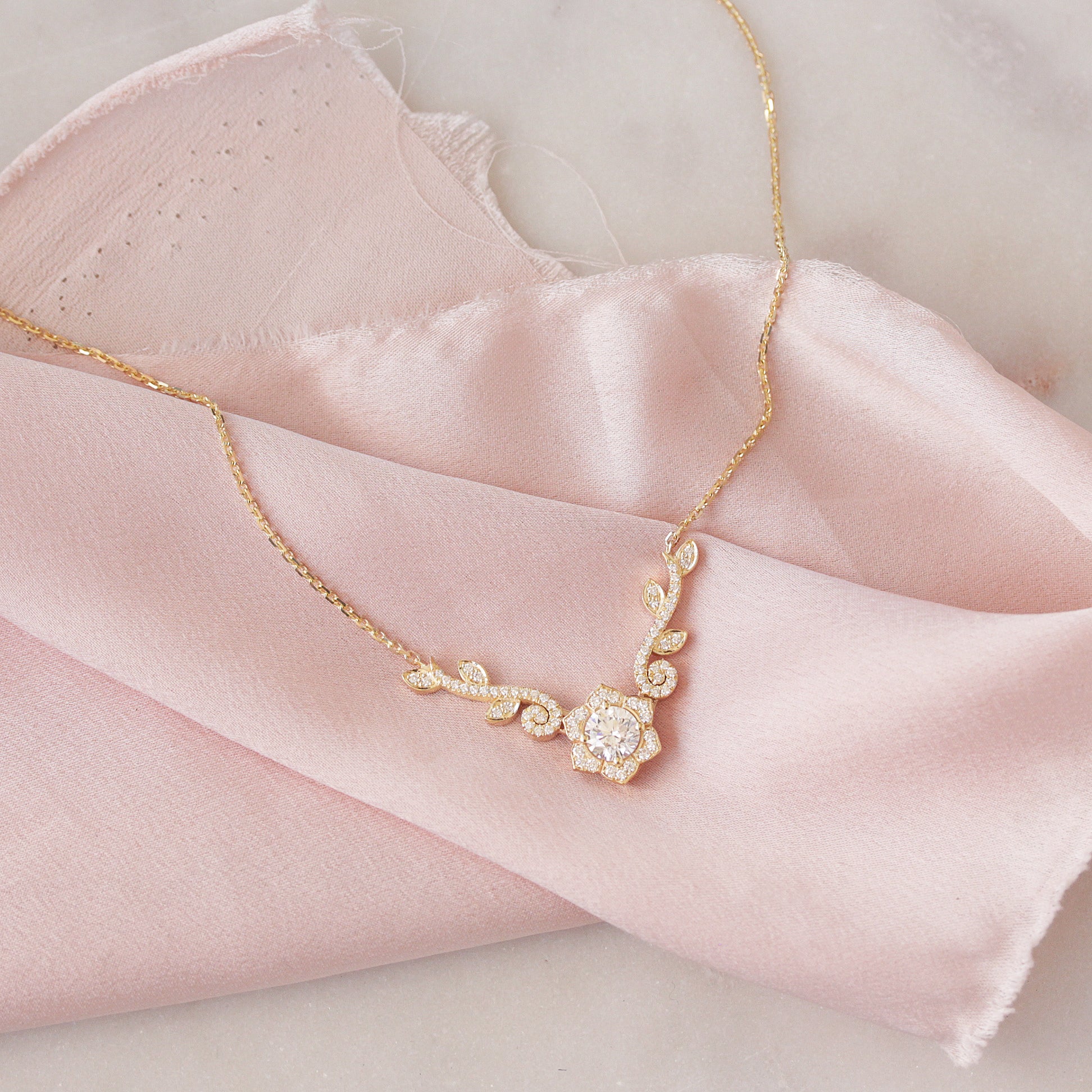 Lily Rose Flower Unique diamond necklace, nature inspired, high jewelry