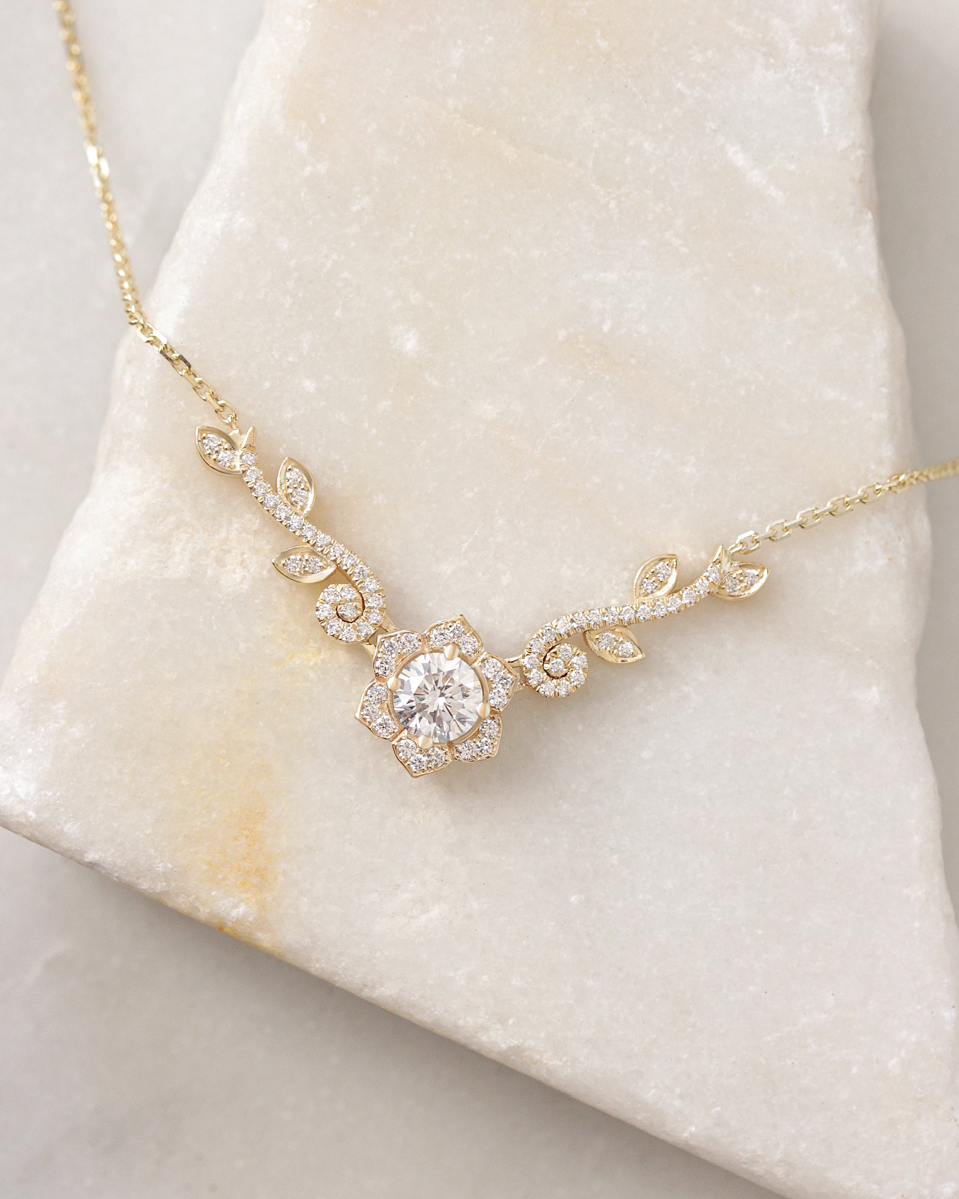 Lily Rose Flower Unique diamond necklace, nature inspired, high jewelry