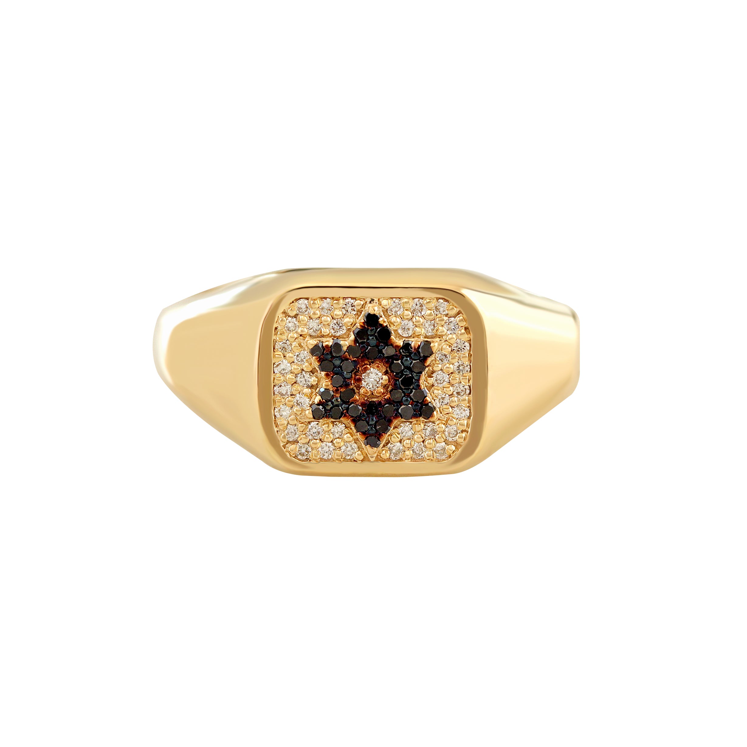 Magen David White and Black Diamonds Unisex Signet Ring - Unisex College Ring
