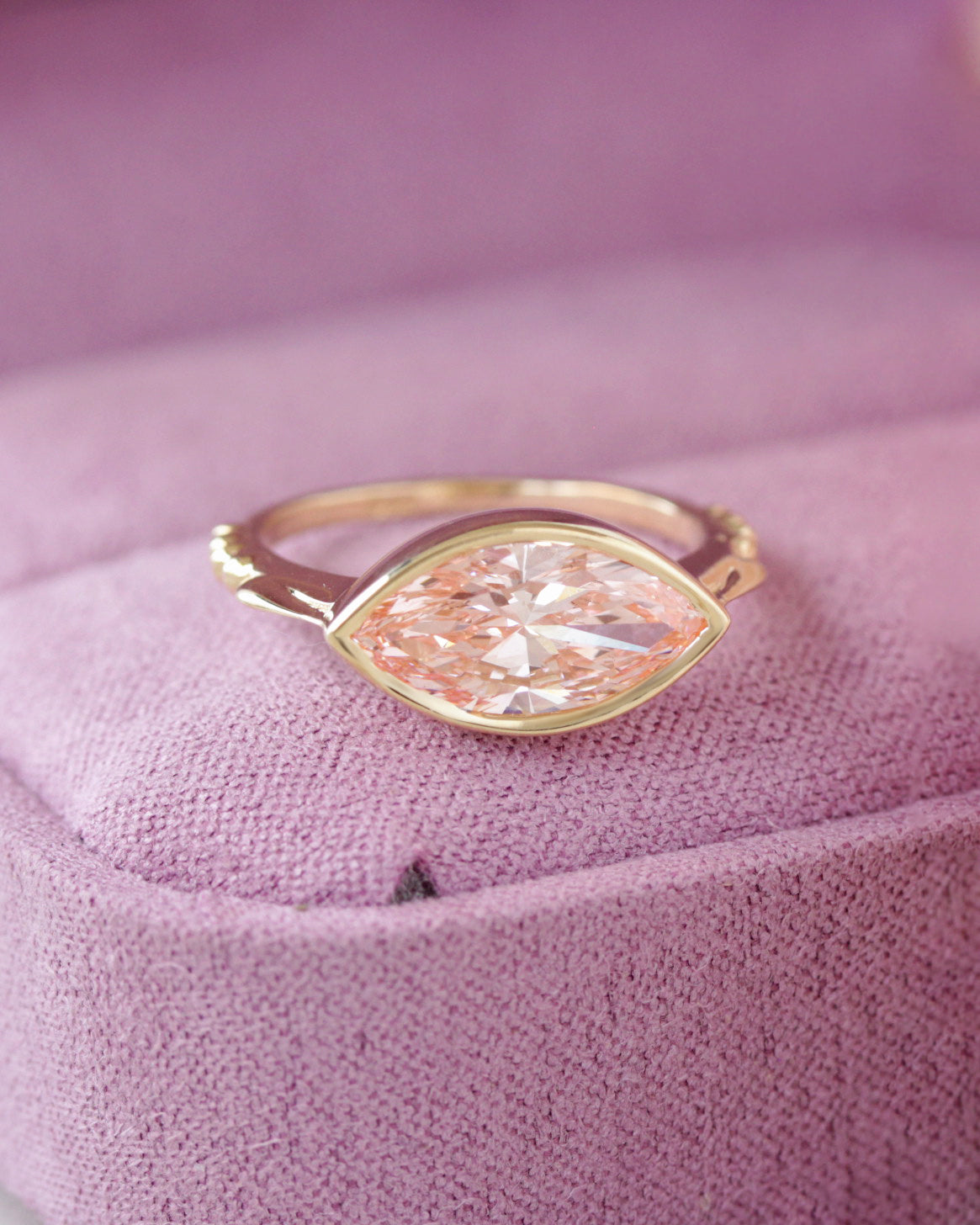 Marquise Pink Lab Diamond Bezel Set East West Solitaire Engagement Ring, 2ct marquise, pink lab diamond, east west setting, bezet seting, solitaire engagement ring, anniversary ring