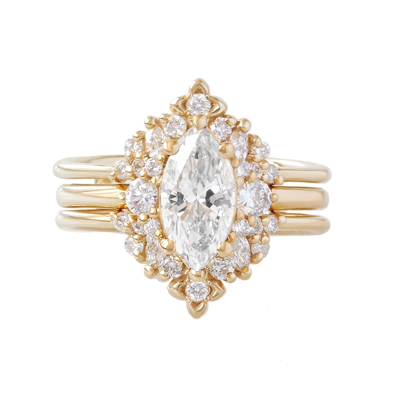 marquise diamond engagement ring and ring guard isabella and orchid yellow gold