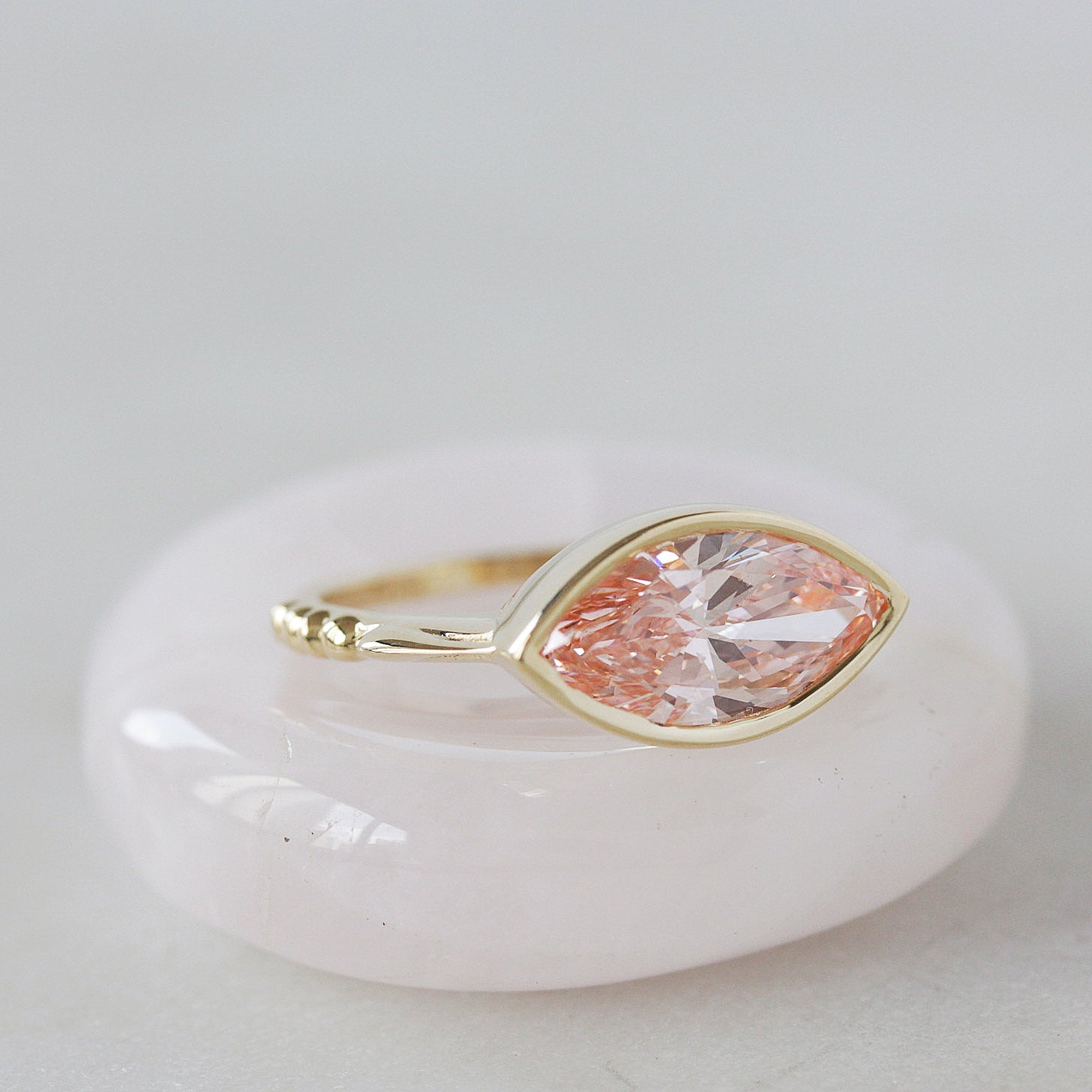 2 Carat Marquise Pink Lab Diamond Bezel Set East West Solitaire Engagement Ring