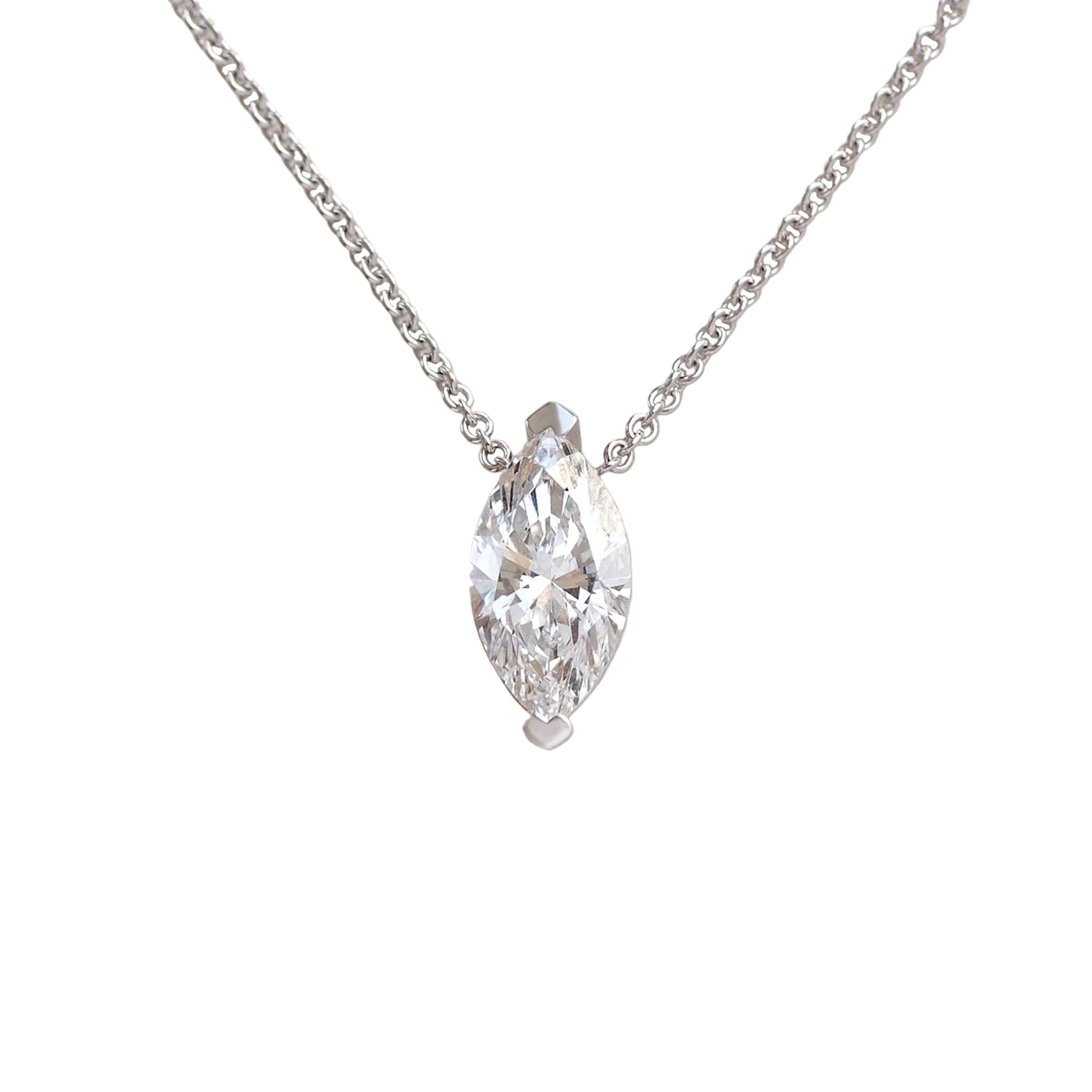 Marquise Diamond Solitaire Necklace 1CT / 2CT / 3CT, solitaire necklace, 14K gold, IGI certified, Minimalist