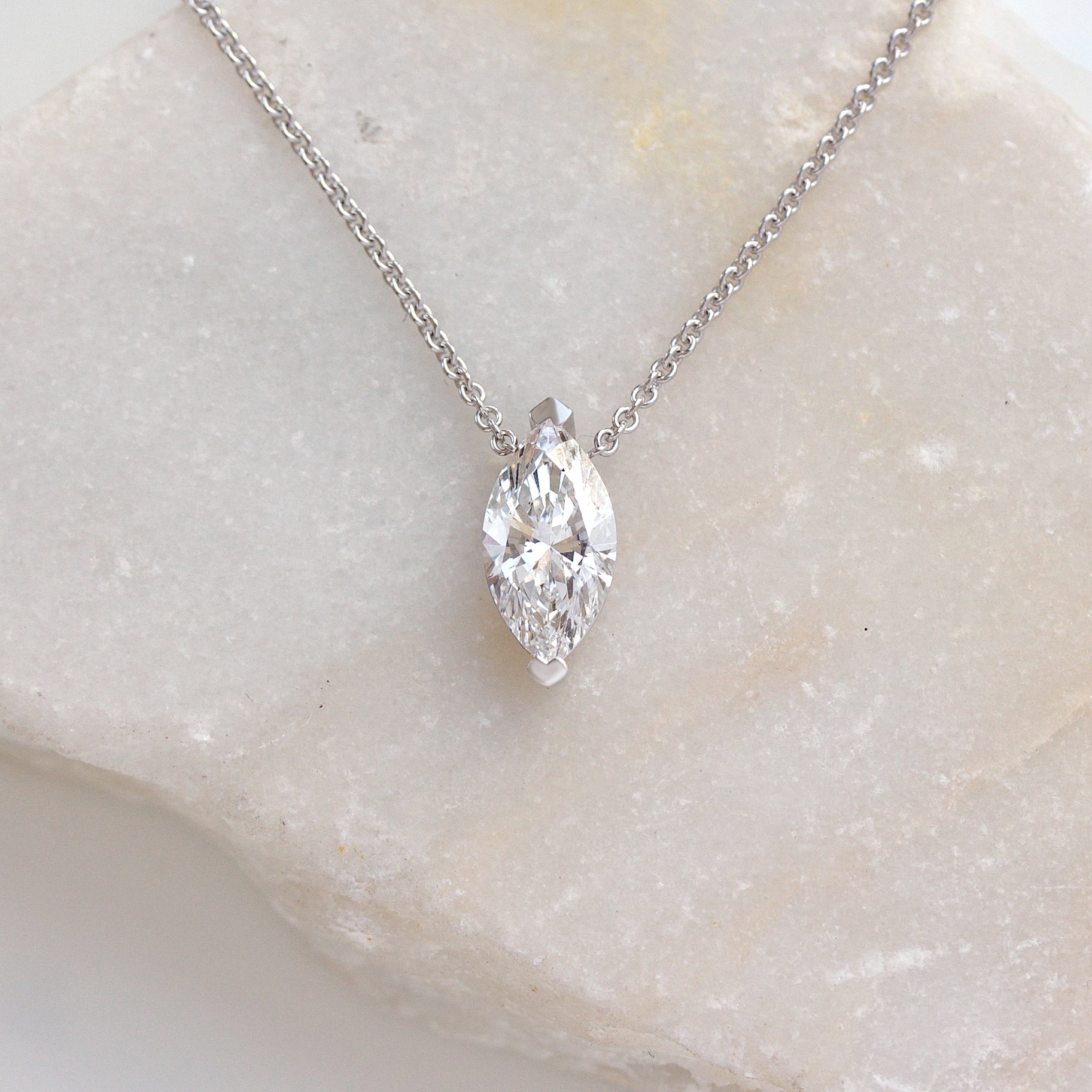 Marquise Diamond Solitaire Necklace 1CT / 2CT / 3CT, solitaire necklace, 14K gold, IGI certified, Minimalist