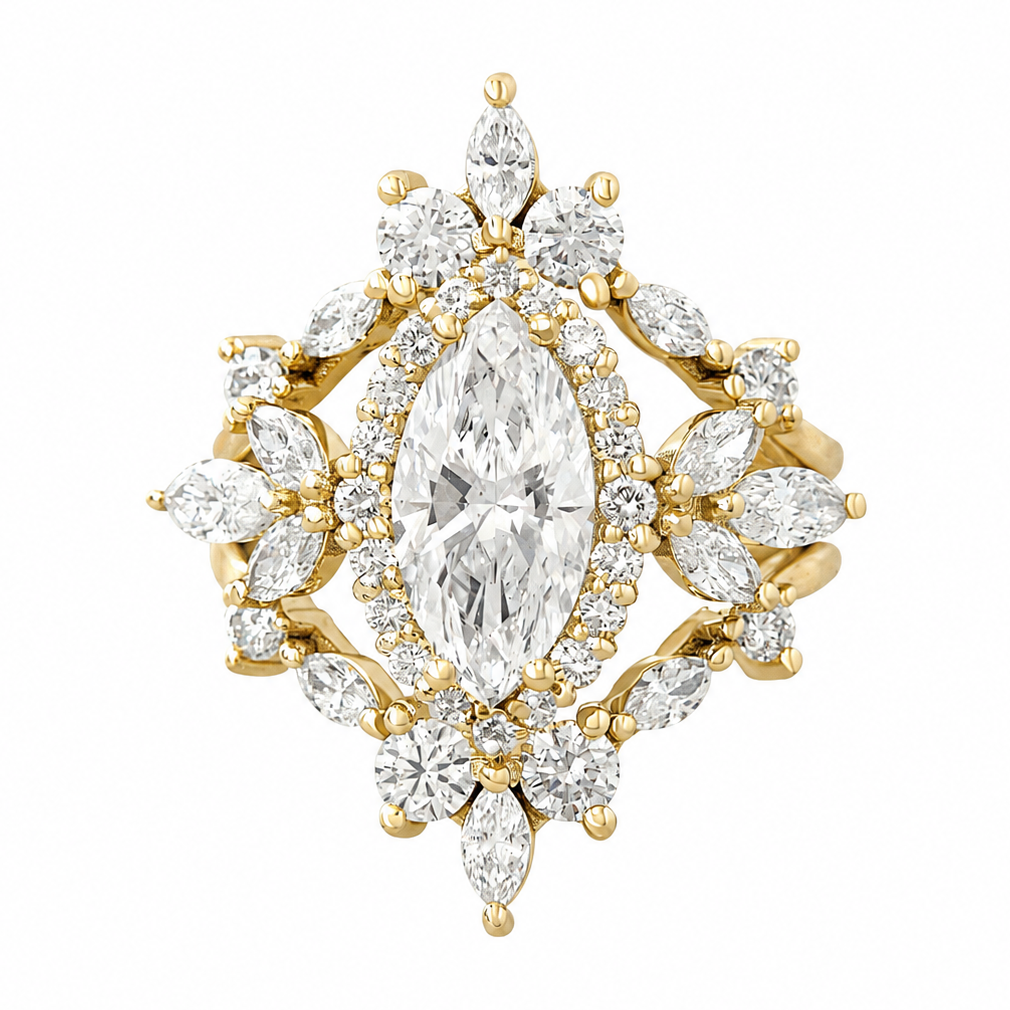 Marquise Diamonds 1.5CT Engagement Ring with Ring Guard yellow gold
