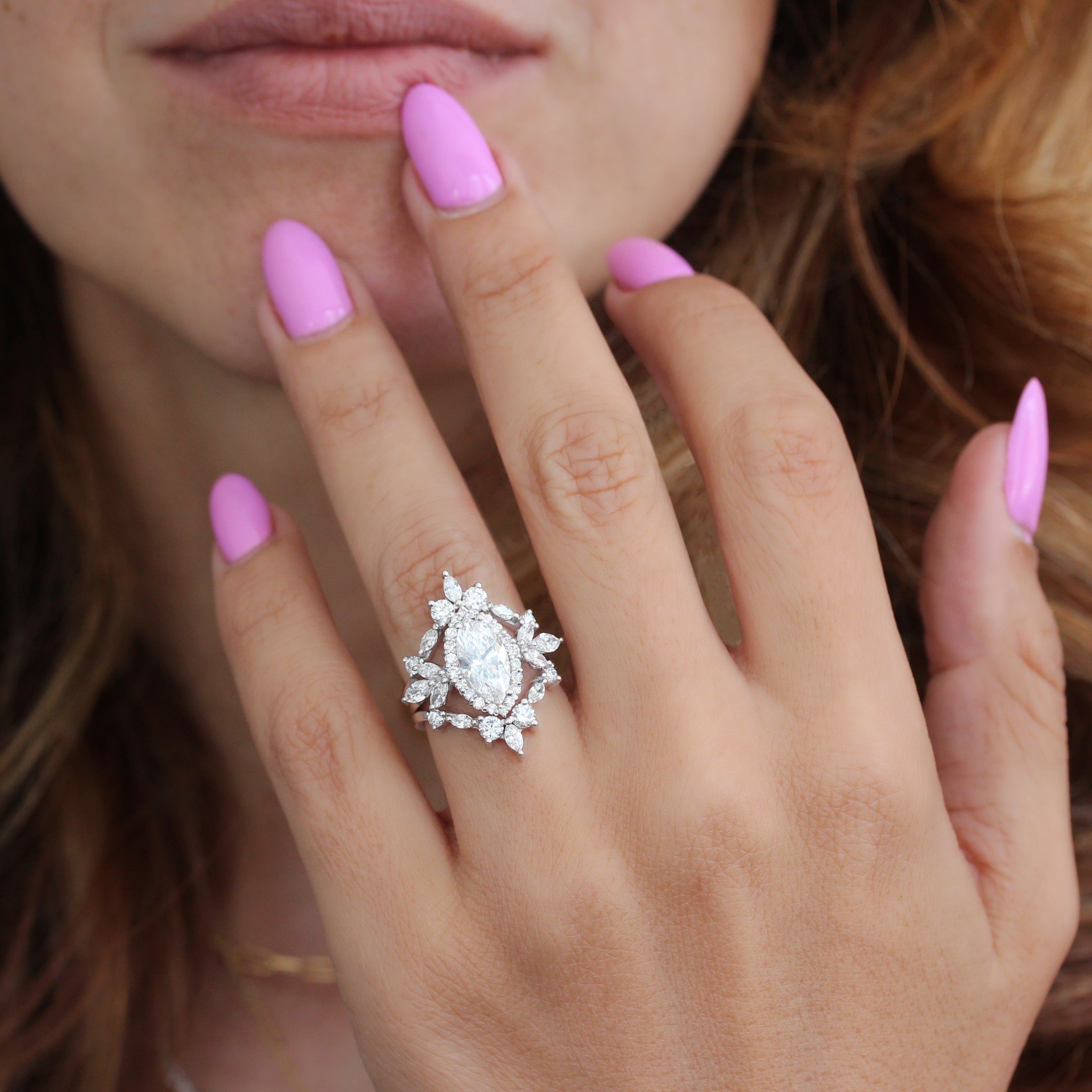 Marquise Diamonds 1.5 Carat Engagement Ring with Ring Guard - Megan & Iceland