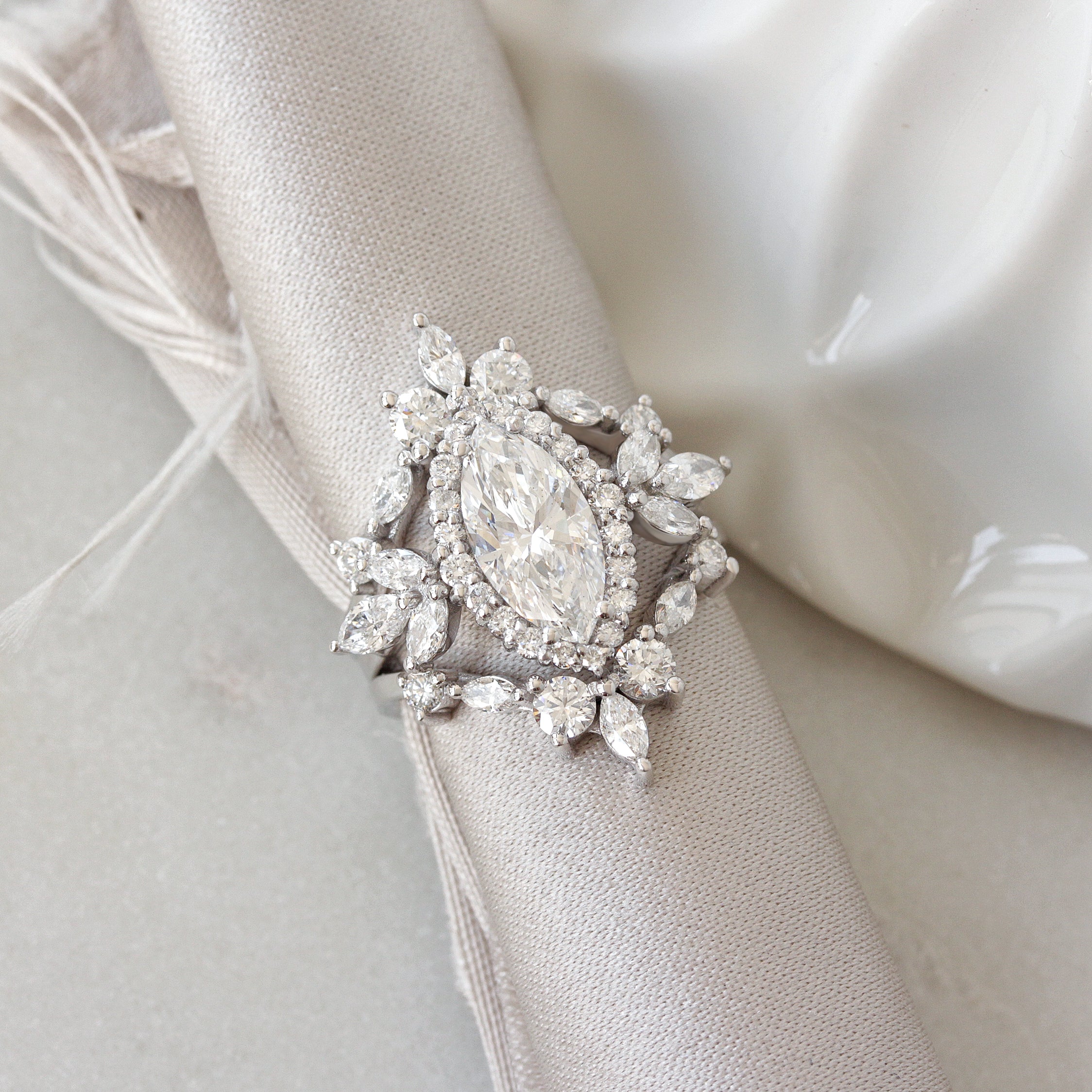 Marquise Diamonds 1.5 Carat Engagement Ring with Ring Guard - Megan & Iceland