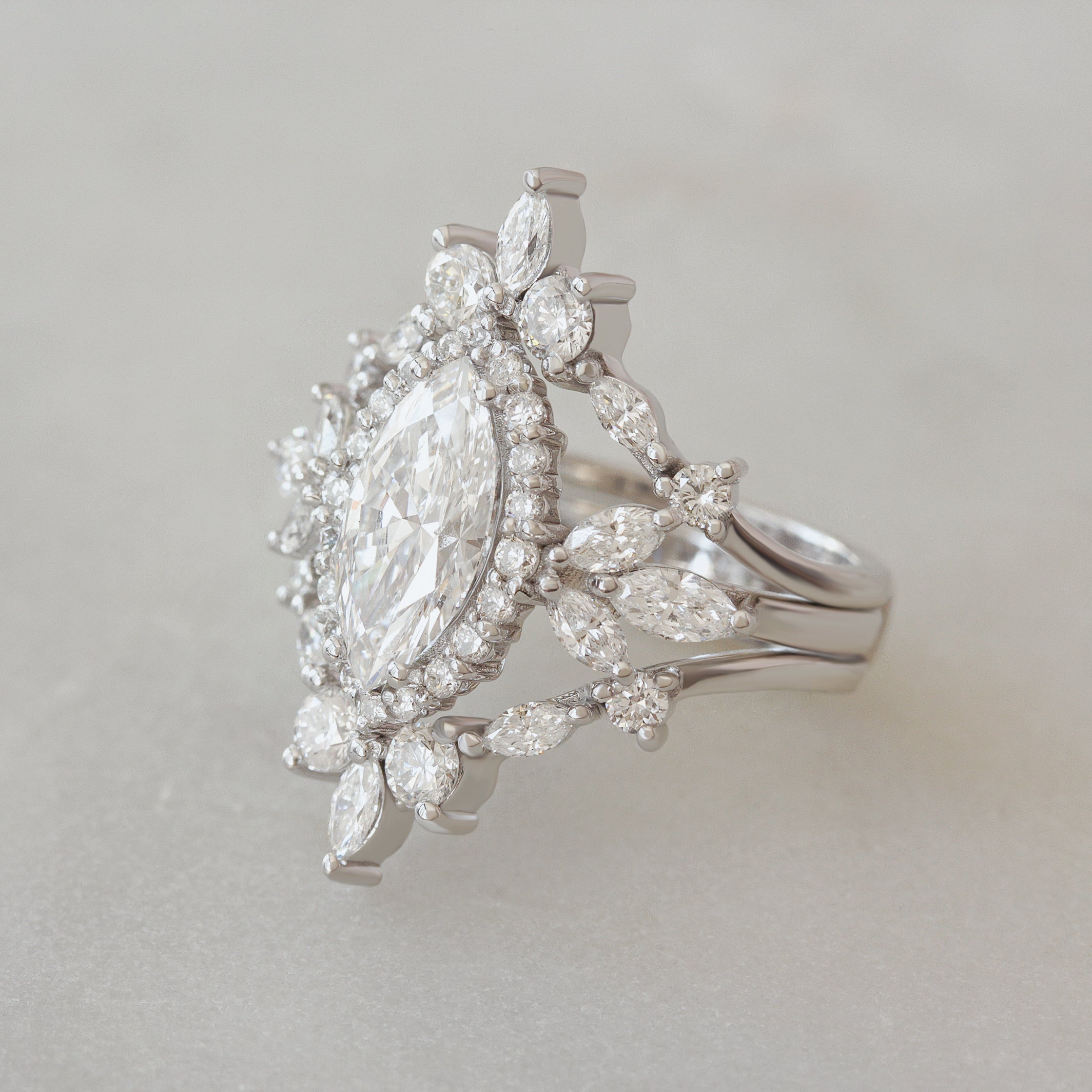 Marquise Diamonds 1.5 Carat Engagement Ring with Ring Guard - Megan & Iceland