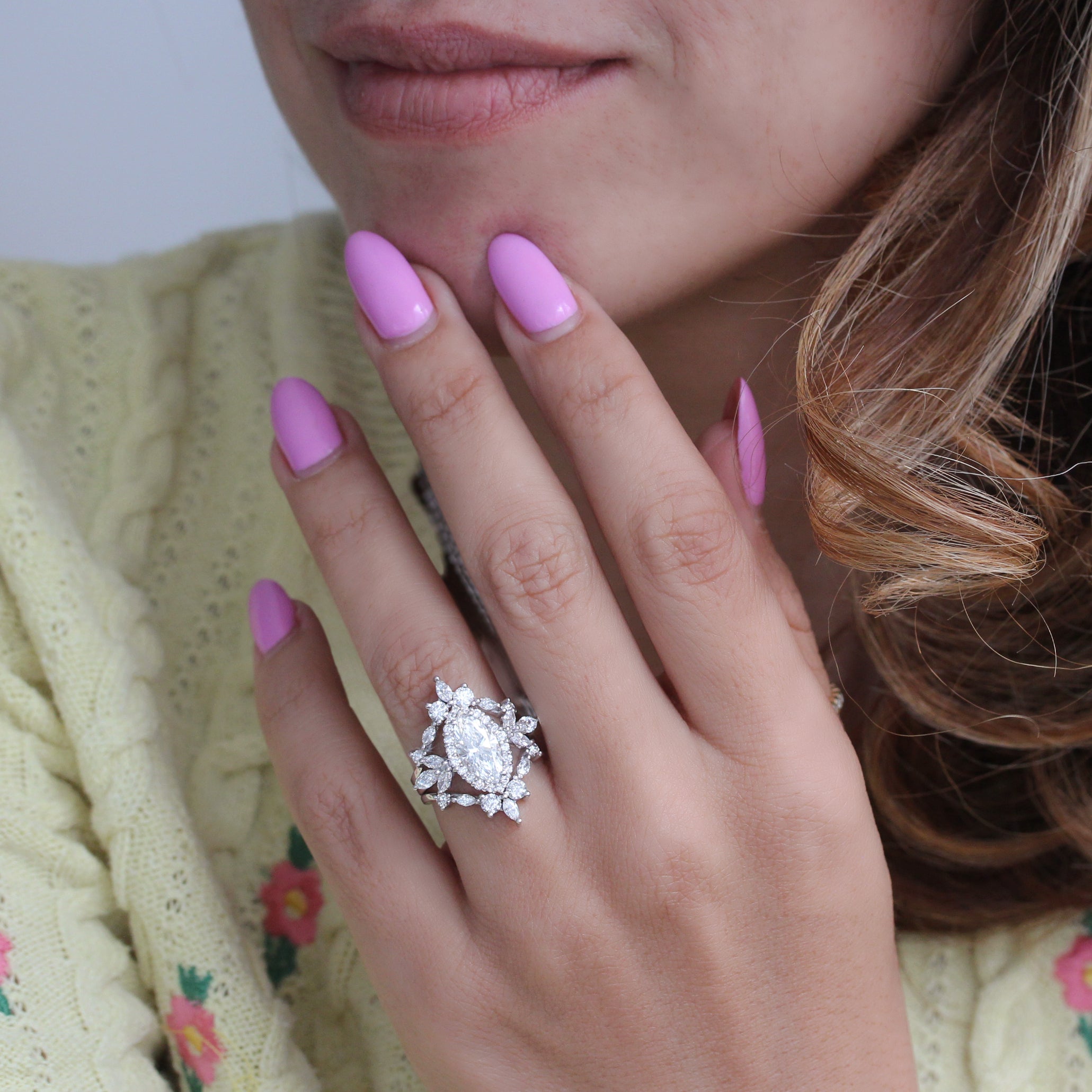 Marquise Diamonds 1.5 Carat Engagement Ring with Ring Guard - Megan & Iceland