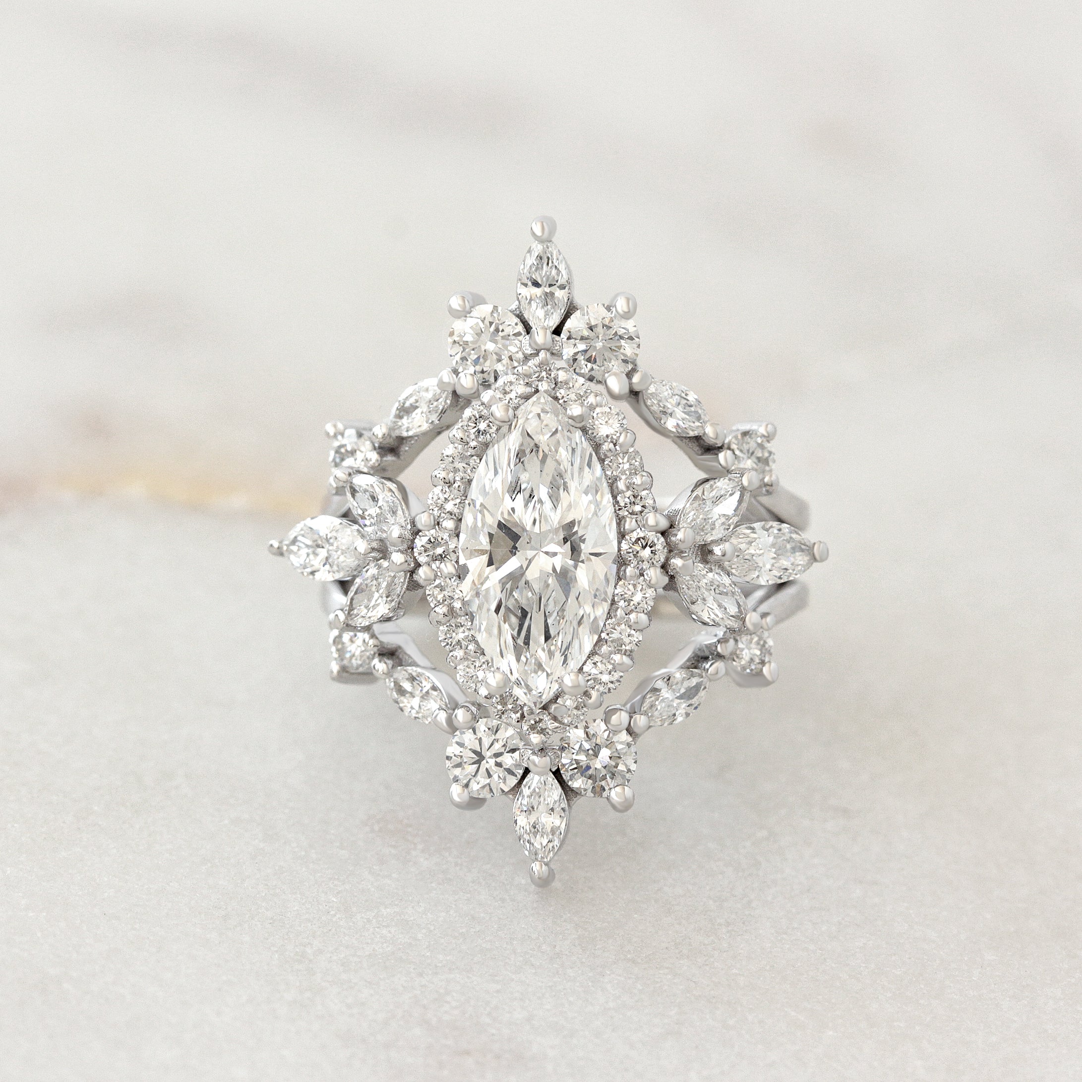 Marquise Diamonds 1.5 Carat Engagement Ring with Ring Guard - Megan & Iceland