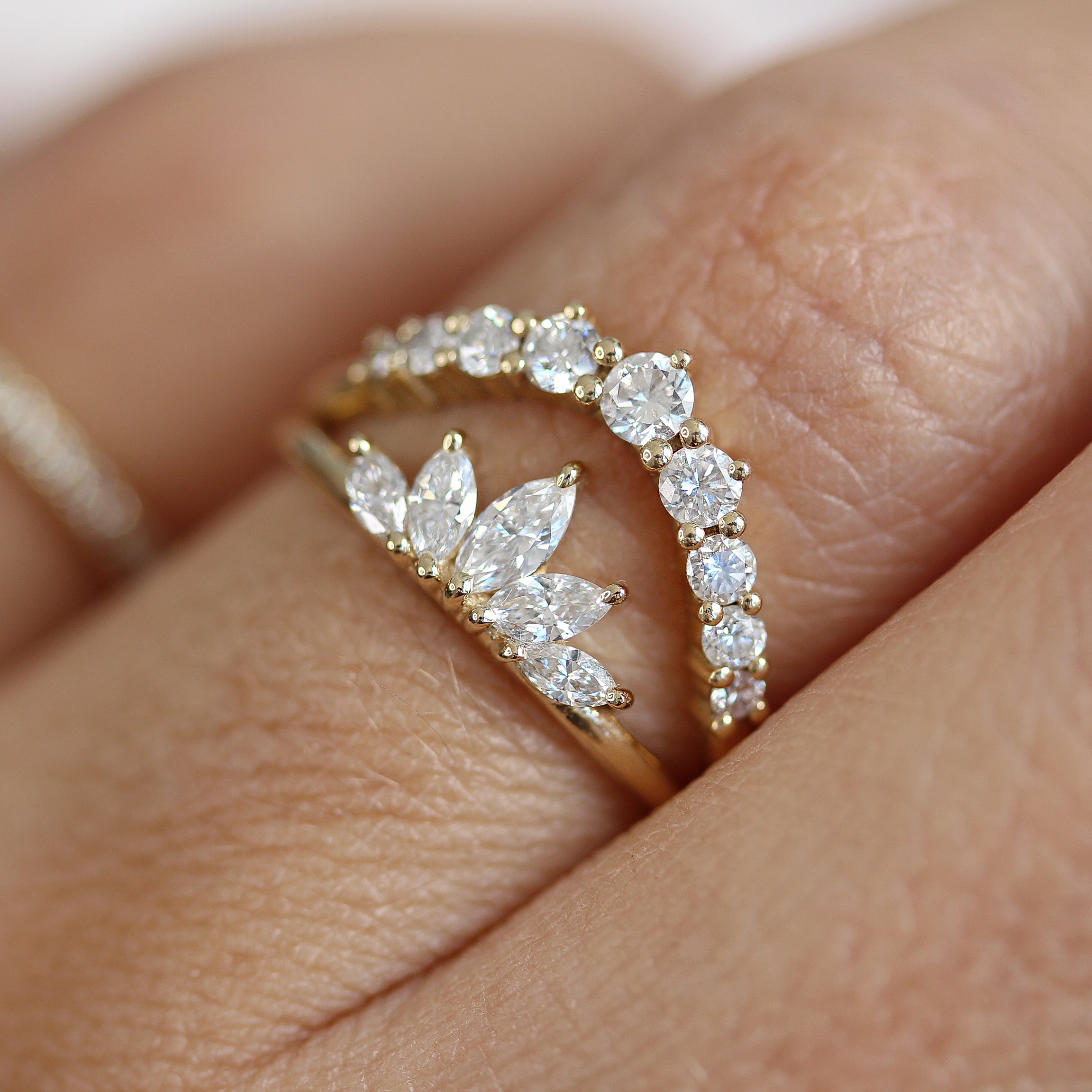 Big Diamonds unique curved wedding band