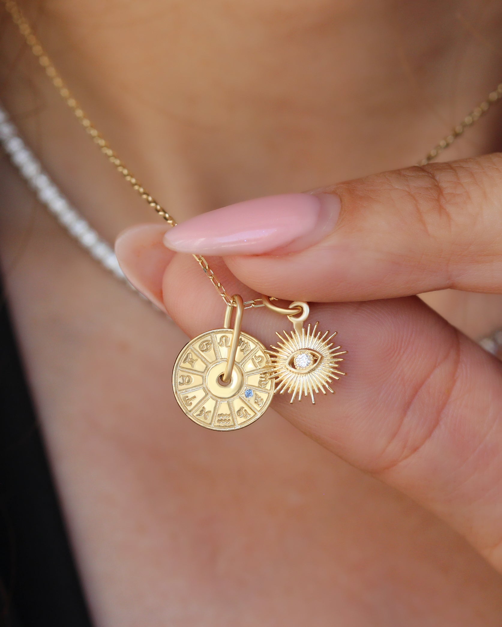 Mini Diamond Celestial Charm Necklace | 14K Gold Evil Eye Sun Star Pendant | Dainty Protection Amulet, evil eye sun charm, gold diamond evil eye pendant, celestial eye charm, sunburst charm gold, protective amulet charm, dainty spiritual pendant, tiny gold evil eye, mini charm for necklace, 14k gold celestial charm, cosmic jewelry, radiant gold charm, mystic eye pendant, fine jewelry charm, spiritual protection charm