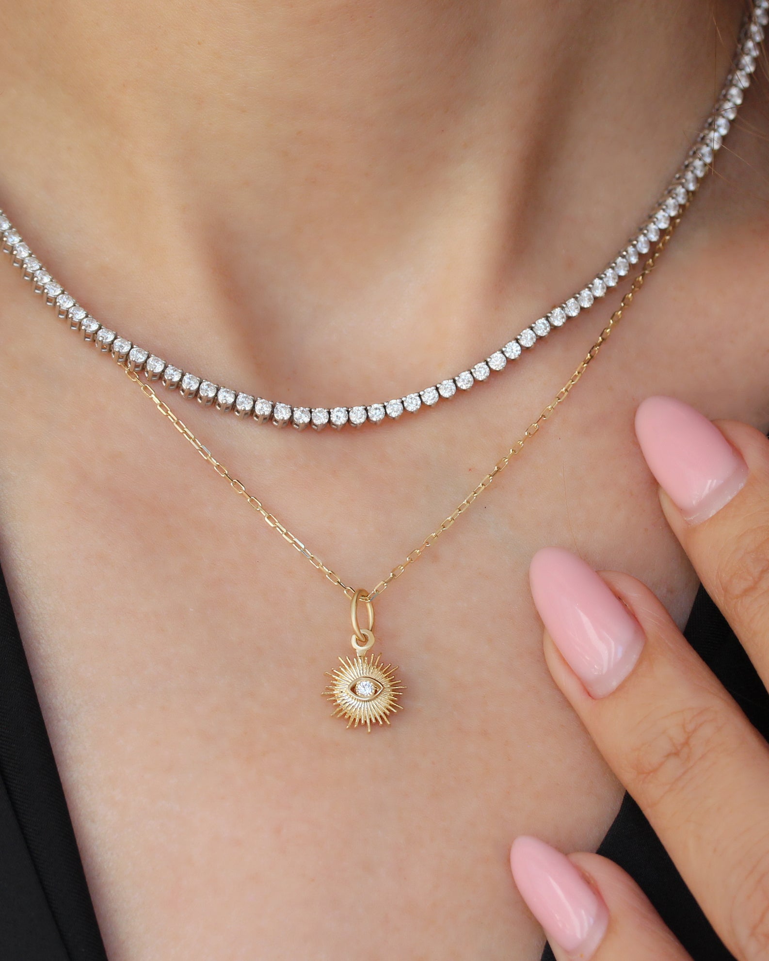 Mini Diamond Celestial Charm Necklace | 14K Gold Evil Eye Sun Star Pendant | Dainty Protection Amulet, evil eye sun charm, gold diamond evil eye pendant, celestial eye charm, sunburst charm gold, protective amulet charm, dainty spiritual pendant, tiny gold evil eye, mini charm for necklace, 14k gold celestial charm, cosmic jewelry, radiant gold charm, mystic eye pendant, fine jewelry charm, spiritual protection charm
