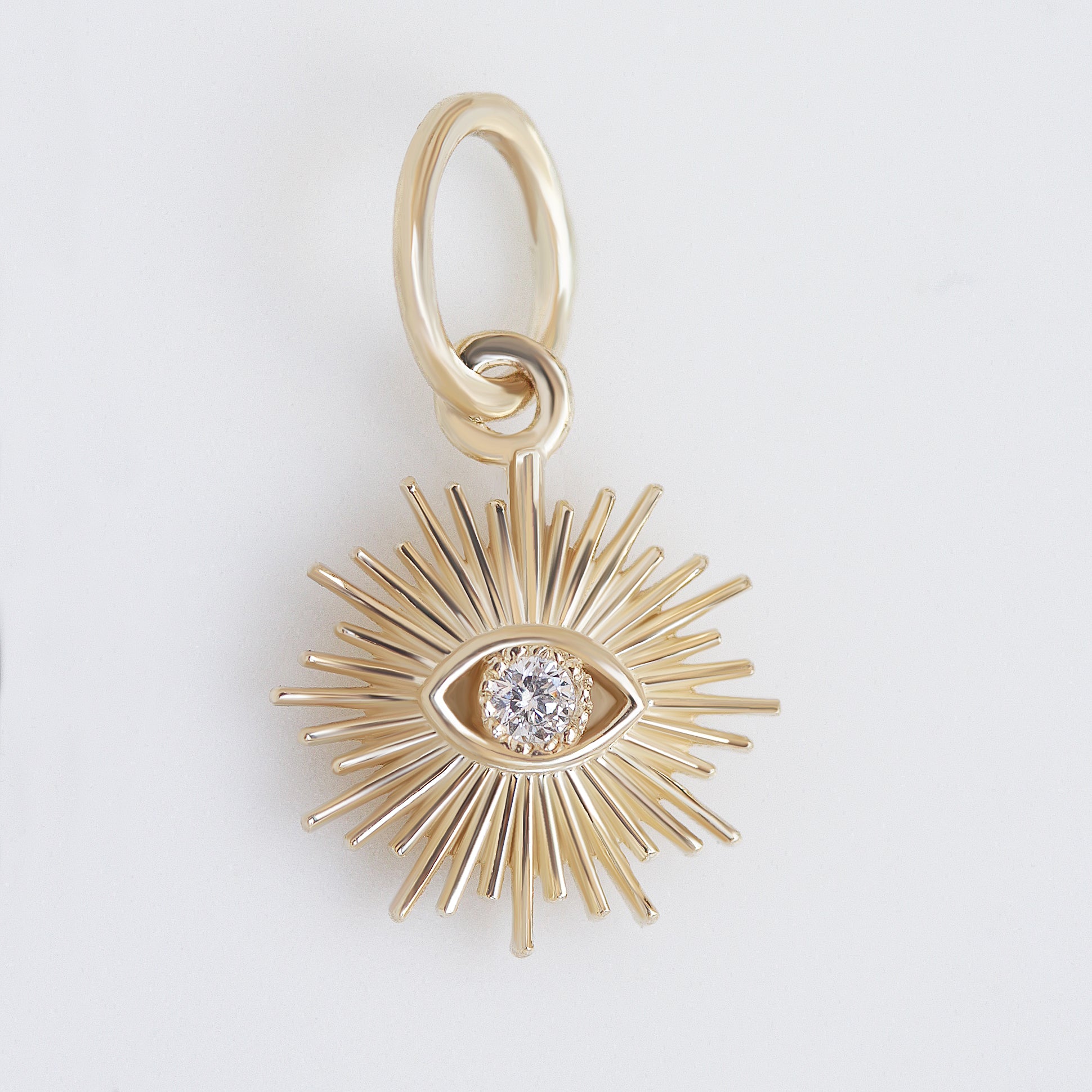 Mini Diamond Celestial Charm Necklace | 14K Gold Evil Eye Sun Star Pendant | Dainty Protection Amulet, evil eye sun charm, gold diamond evil eye pendant, celestial eye charm, sunburst charm gold, protective amulet charm, dainty spiritual pendant, tiny gold evil eye, mini charm for necklace, 14k gold celestial charm, cosmic jewelry, radiant gold charm, mystic eye pendant, fine jewelry charm, spiritual protection charm