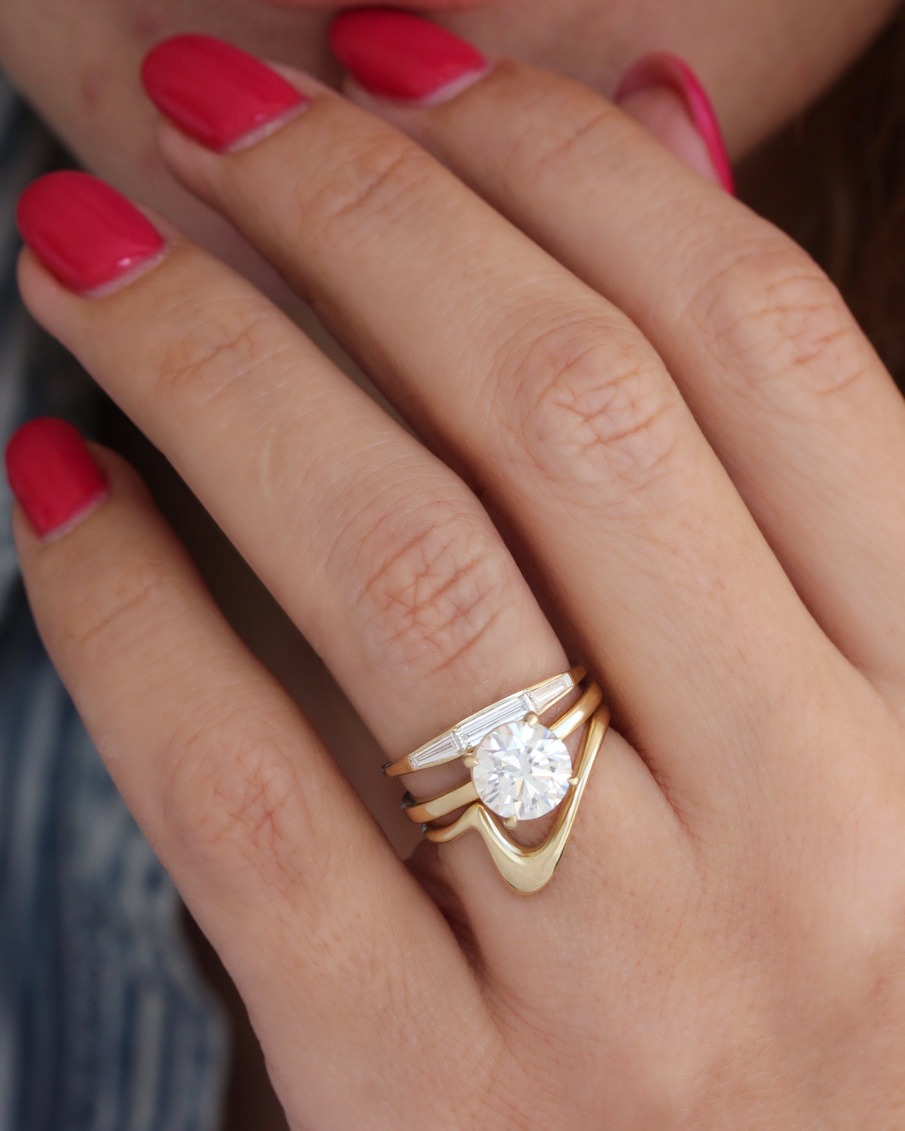 Minimalist Dainty Baguette Art Deco Diamond Wedding Ring