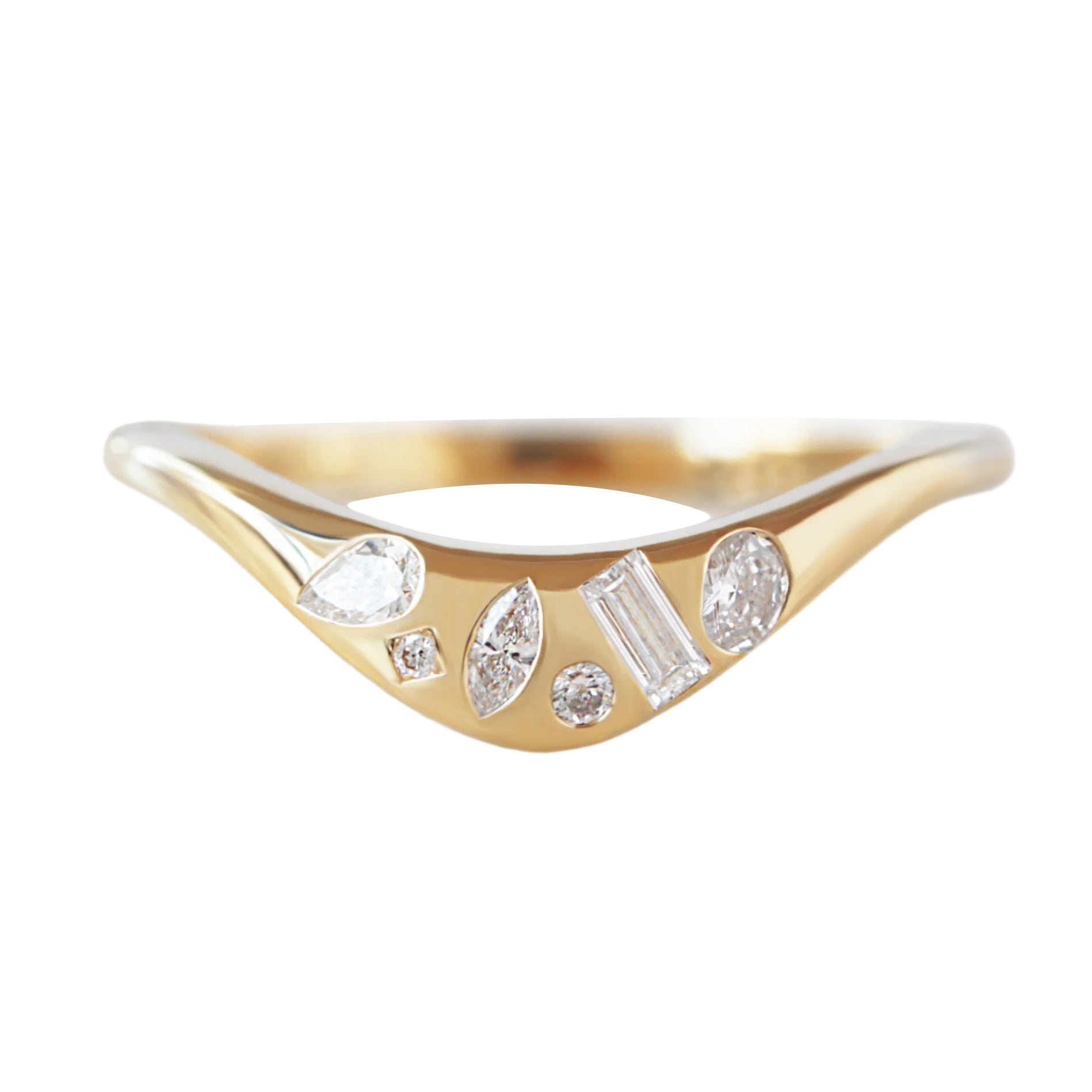 Mix Shape Natural Diamonds Curved Gold Wedding Nesting Ring - Melody