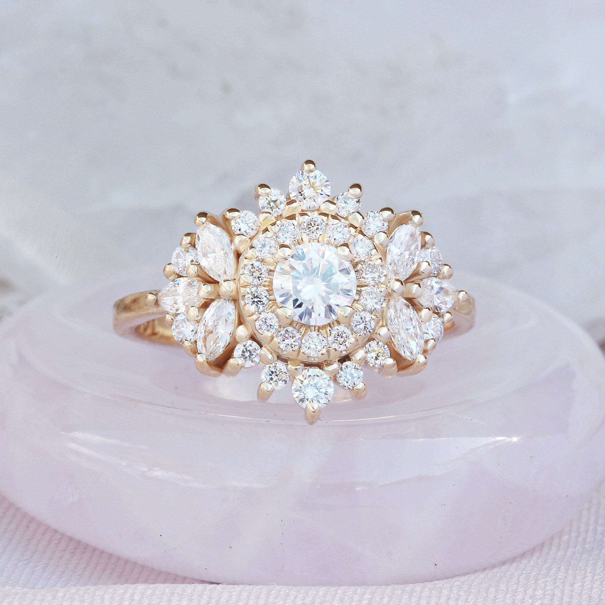 Small Double Halo Round Diamond Unique Engagement Ring, "Monaco"