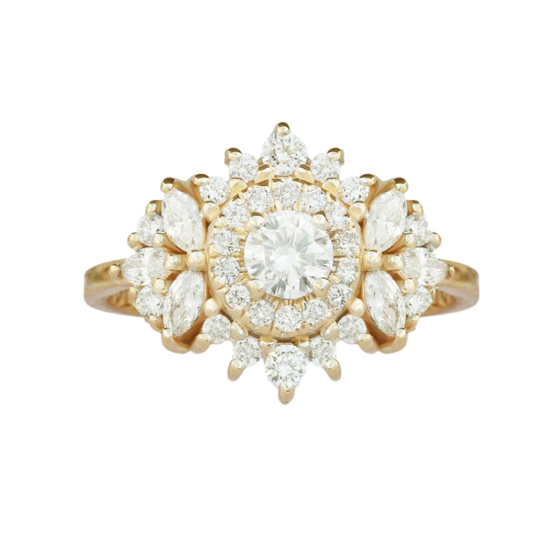 Small Double Halo Round Diamond Unique Engagement Ring, "Monaco"