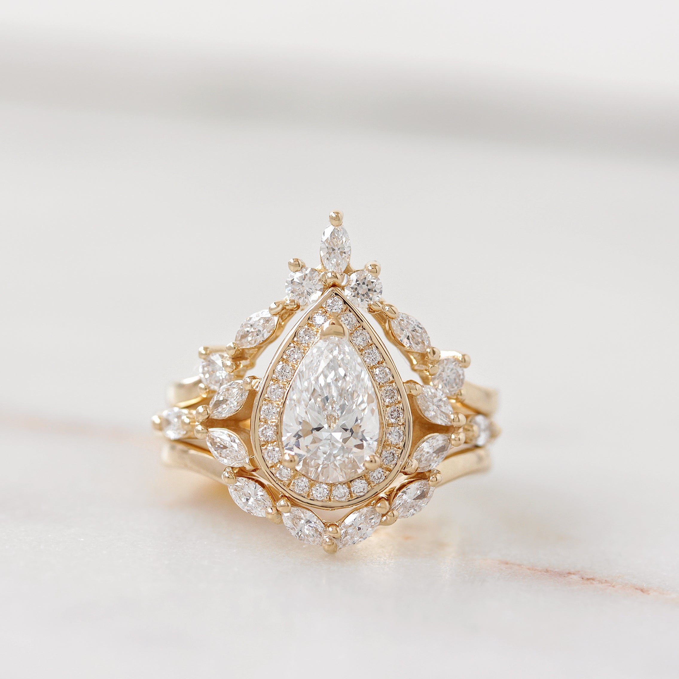 Pear Diamond Engagement Three Rings Set - Muse Trio ♥