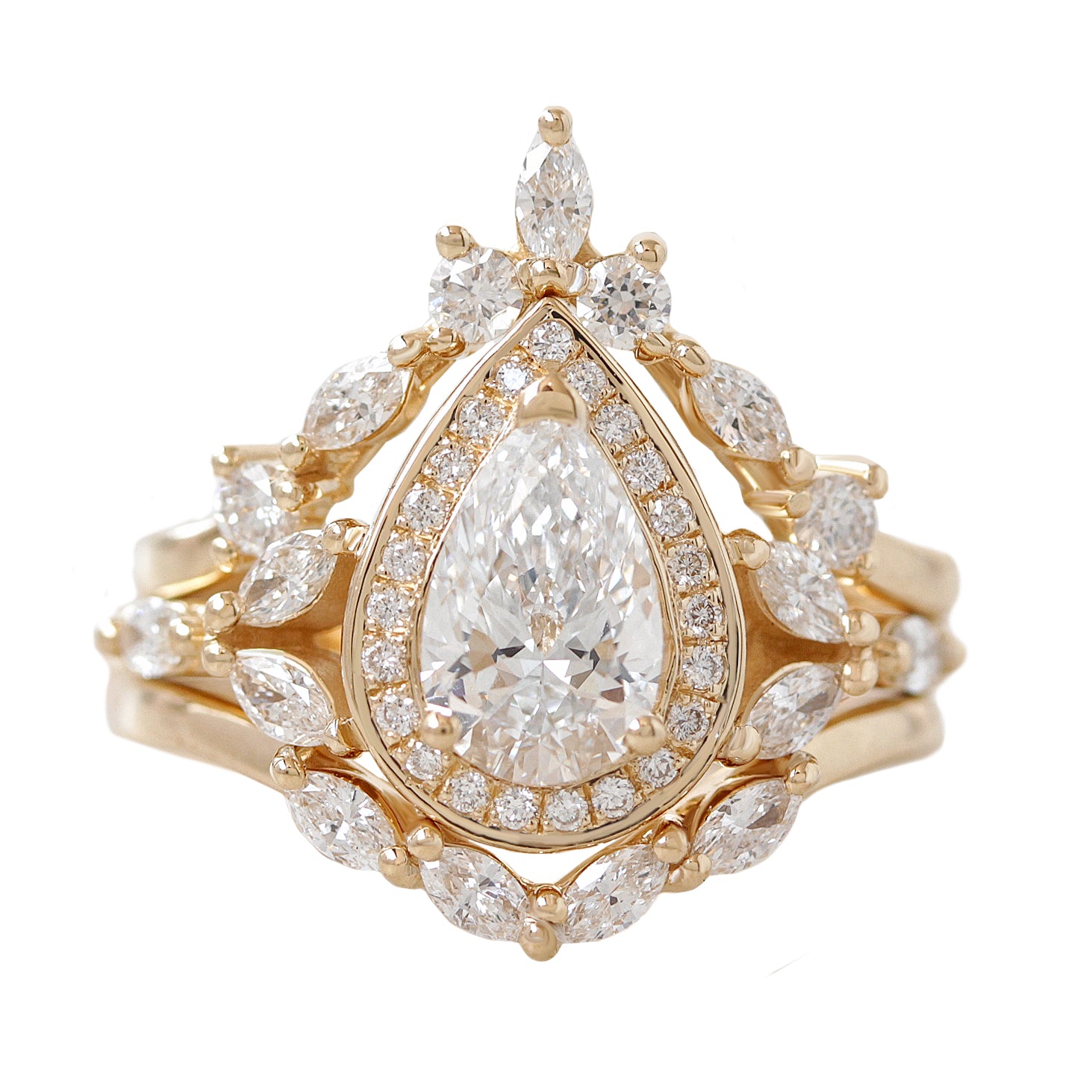 Pear Diamond Engagement Three Rings Set "Muse Trio" ♥