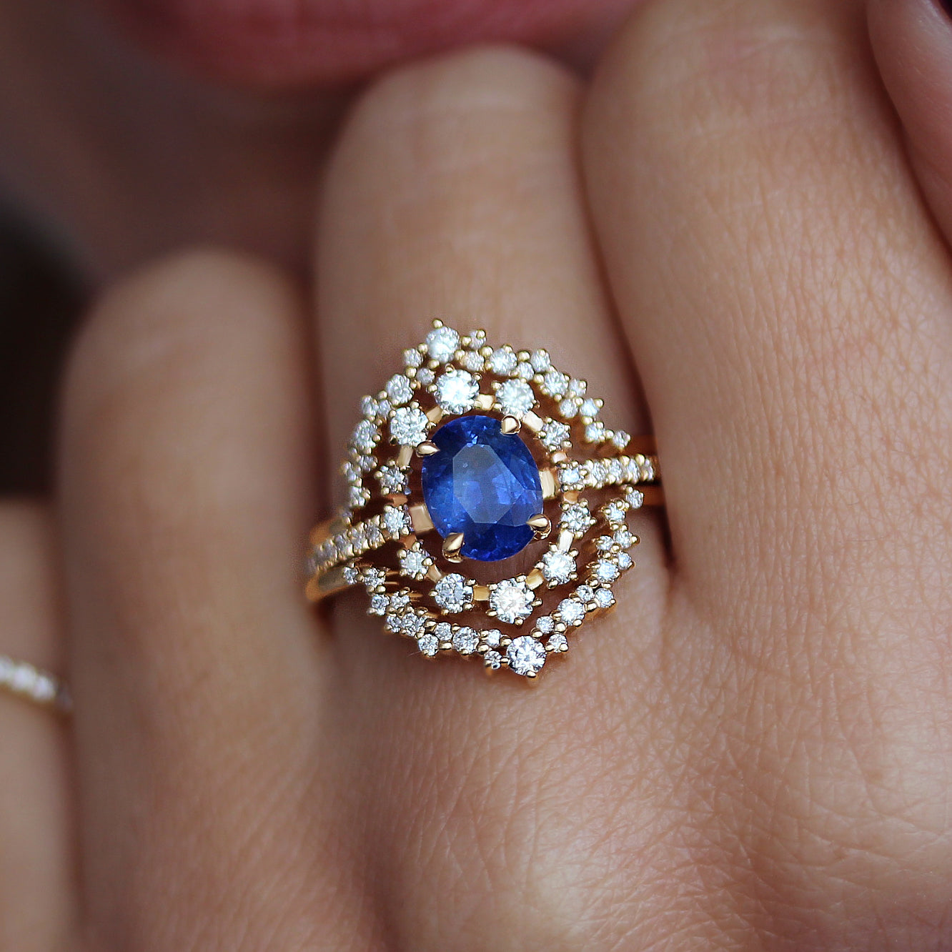 Oval Sapphire & Diamond Wedding Three Rings Set - Glory