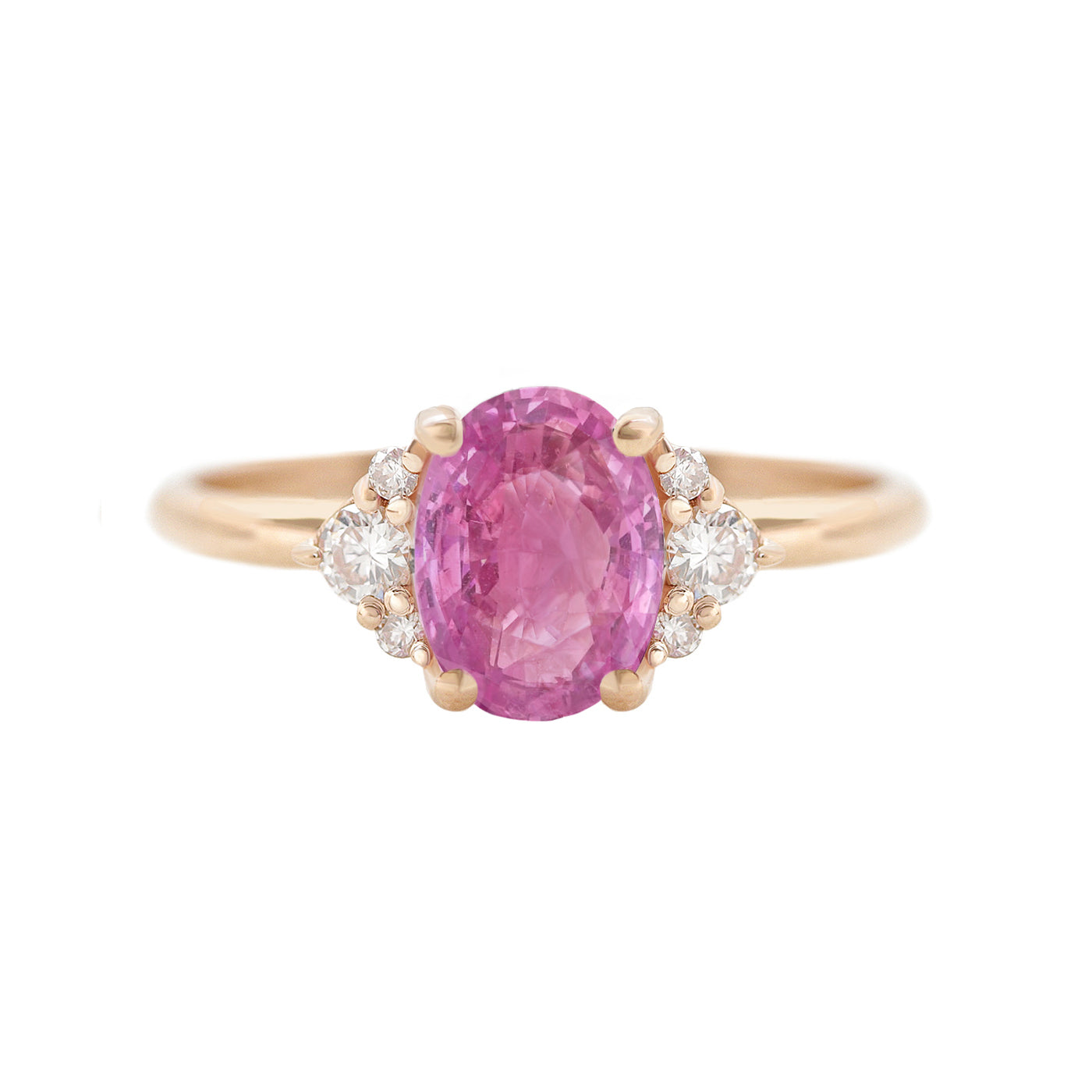Oval vivid pink sapphire & diamonds ring, rose gold, “Isabella” . RTS