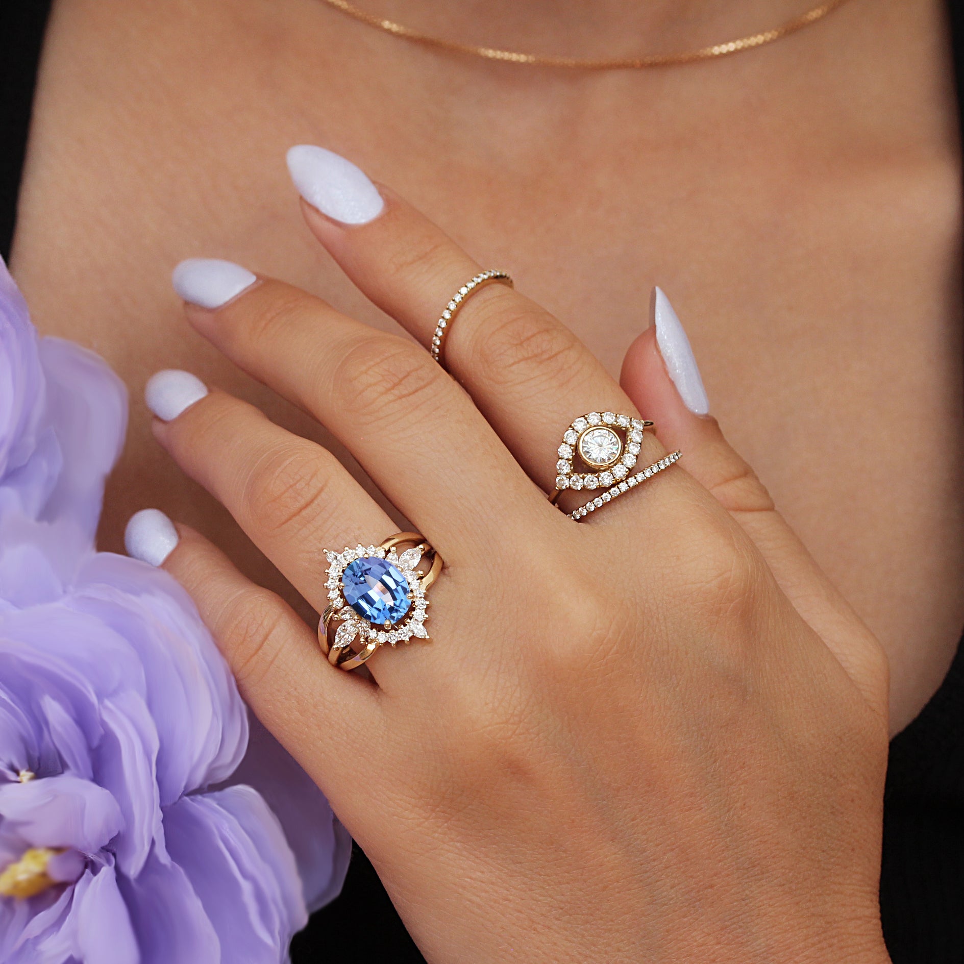 Oval Tanzanite and Diamond Engagement Ring and Ring Guard Bridal Rings Set - Jordan Athena Armour ♥