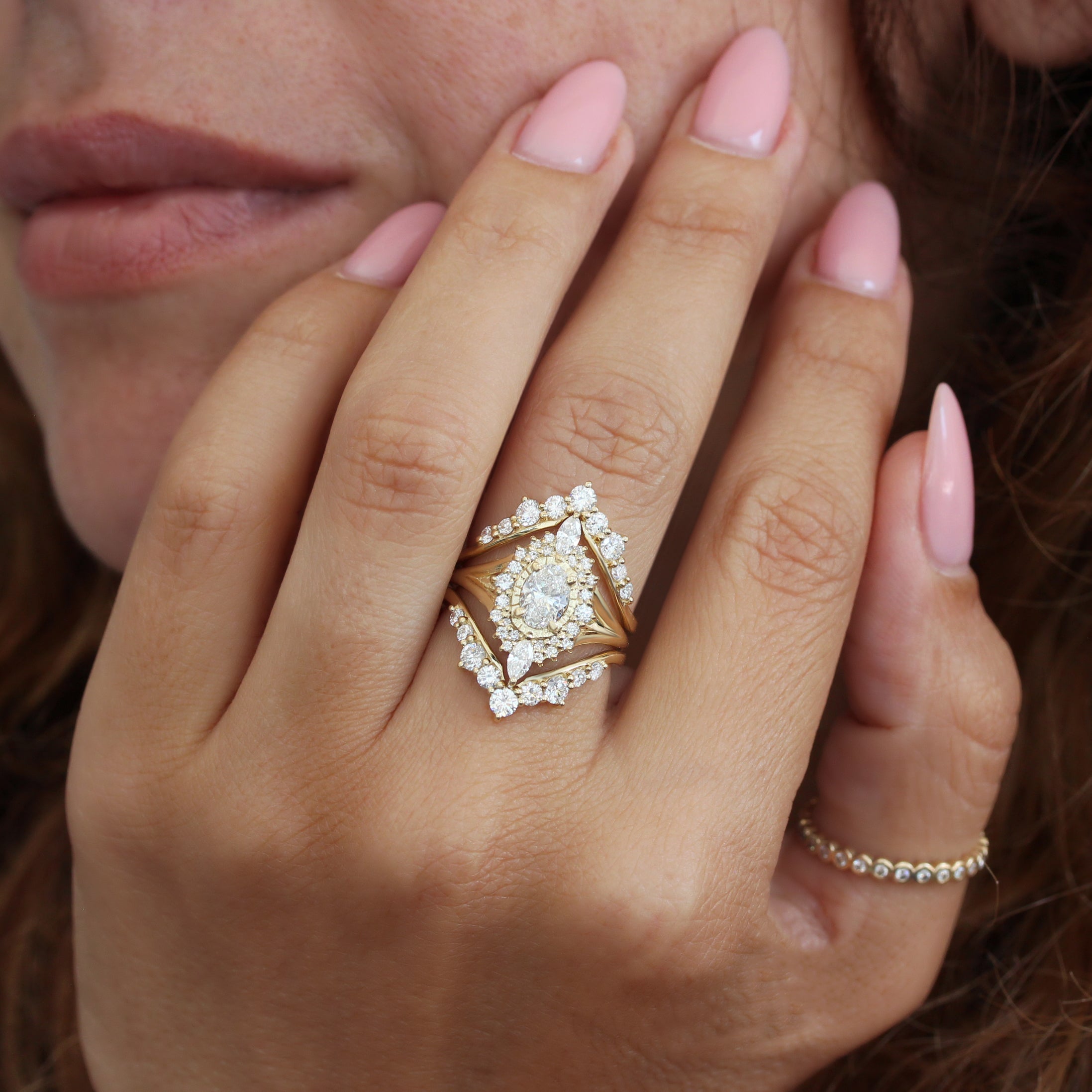 The Starlight Ring Oval Diamond Engagement Ring Three Ring Set