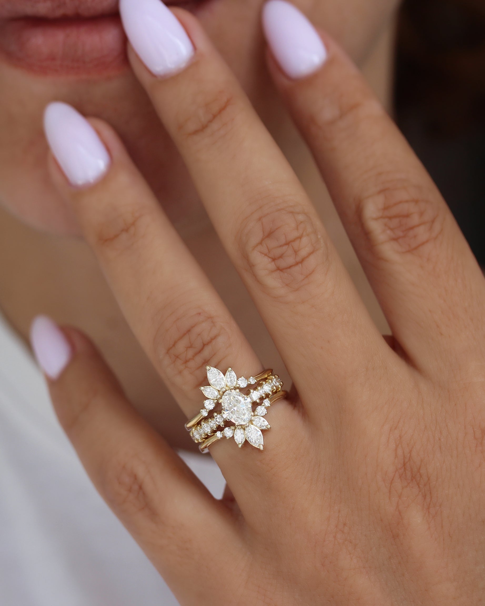 Oval Diamond Engagement Ring, Margo 0.5 carat with Marquise Diamonds Danielle Ring Guard