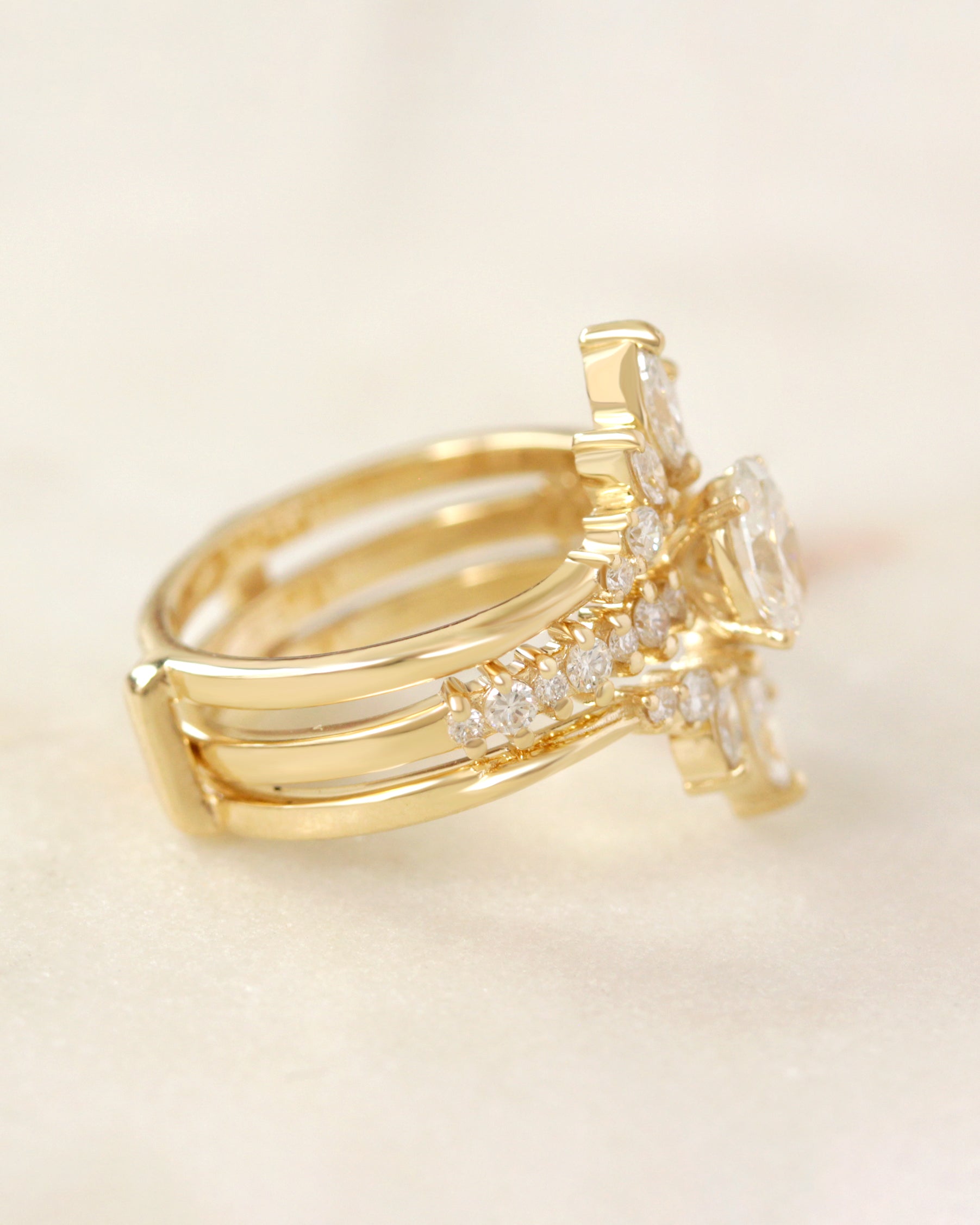 Oval Diamond Engagement Ring, Margo 0.5 carat with Marquise Diamonds Danielle Ring Guard