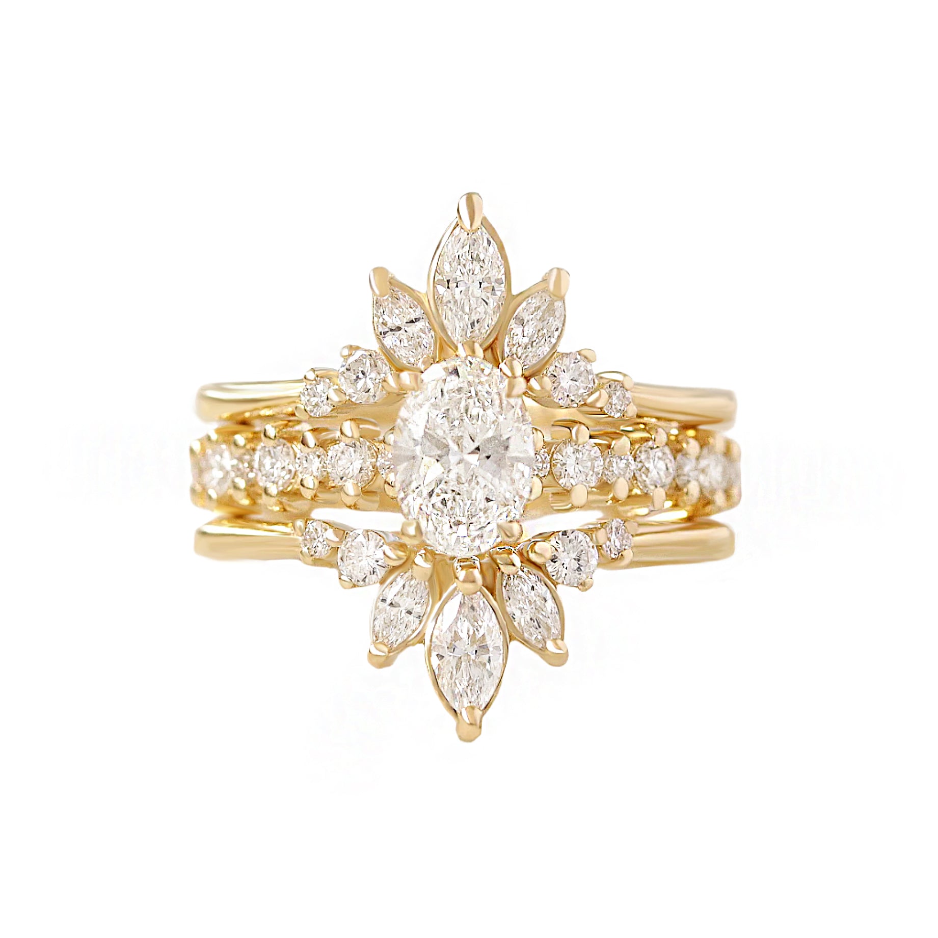 0.5 carat Oval Diamond Dots Band Engagement Ring With Diamond Ring Guard Enhancer, Bridal Two Ring Set - Margo & Danielle