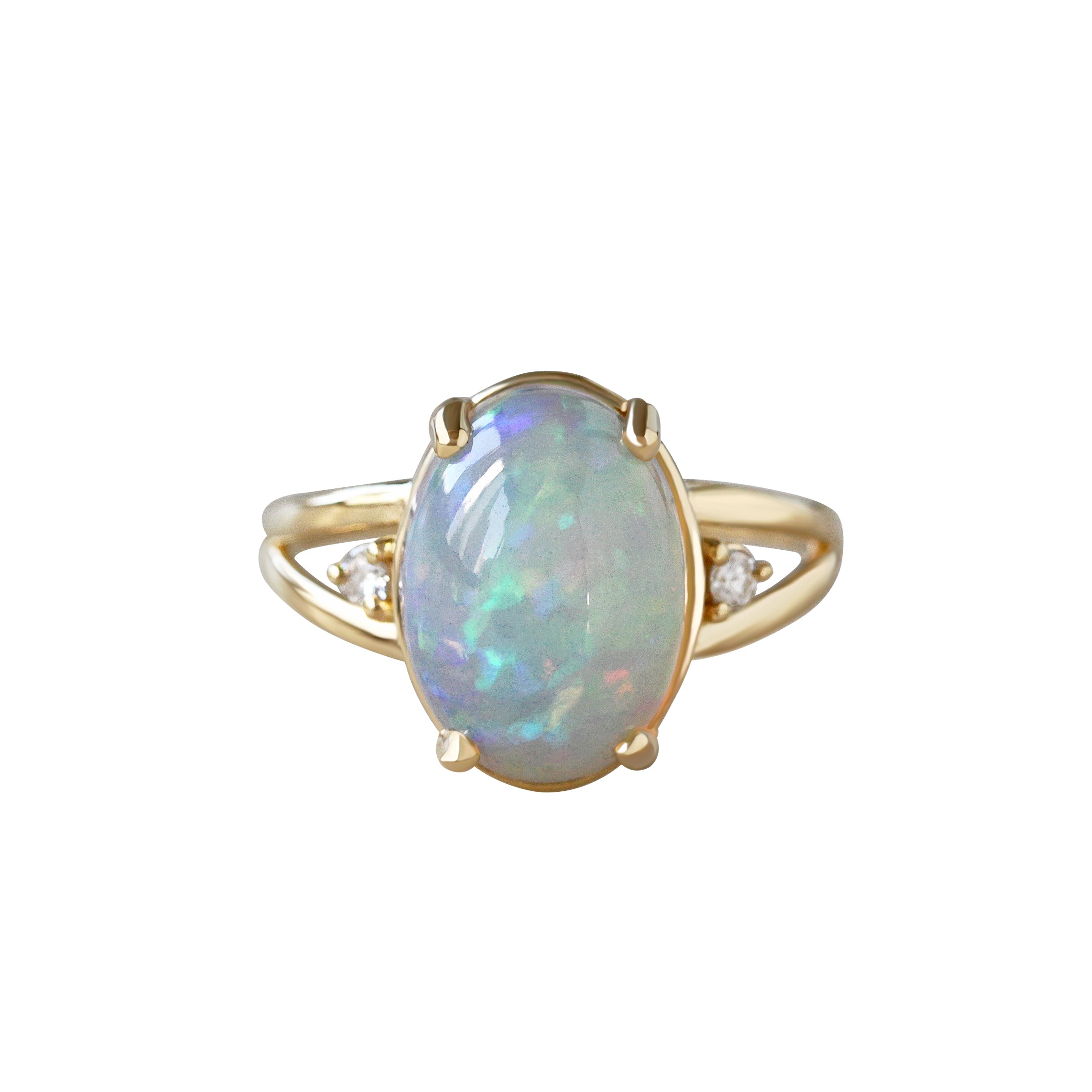 Oval Opal Cocktail Diamond Ring Yellow Gold October Birth, stoneindex finger ring, october birthstone, statement diamond ring, opal diamond ring, gemstone diamond ring