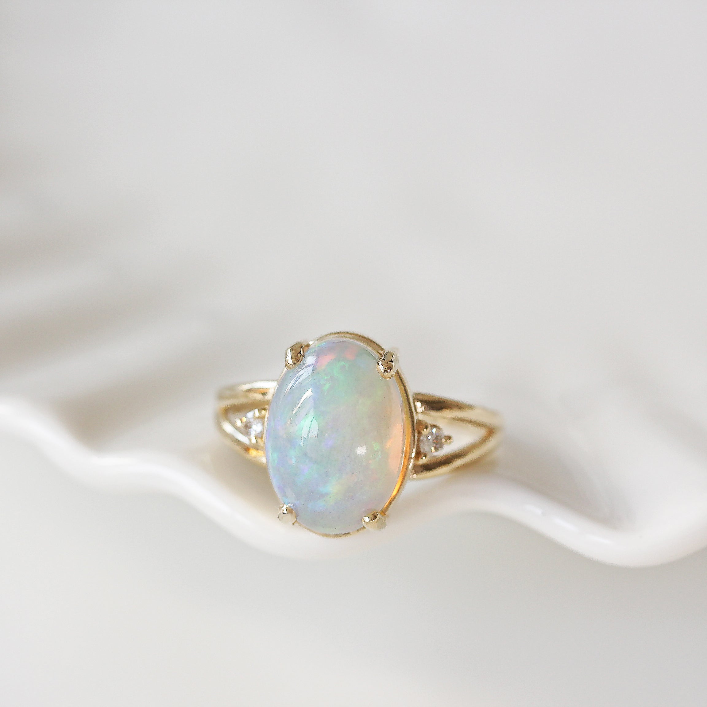 Oval Opal Cocktail Diamond Ring Yellow Gold October Birth, stoneindex finger ring, october birthstone, statement diamond ring, opal diamond ring, gemstone diamond ring