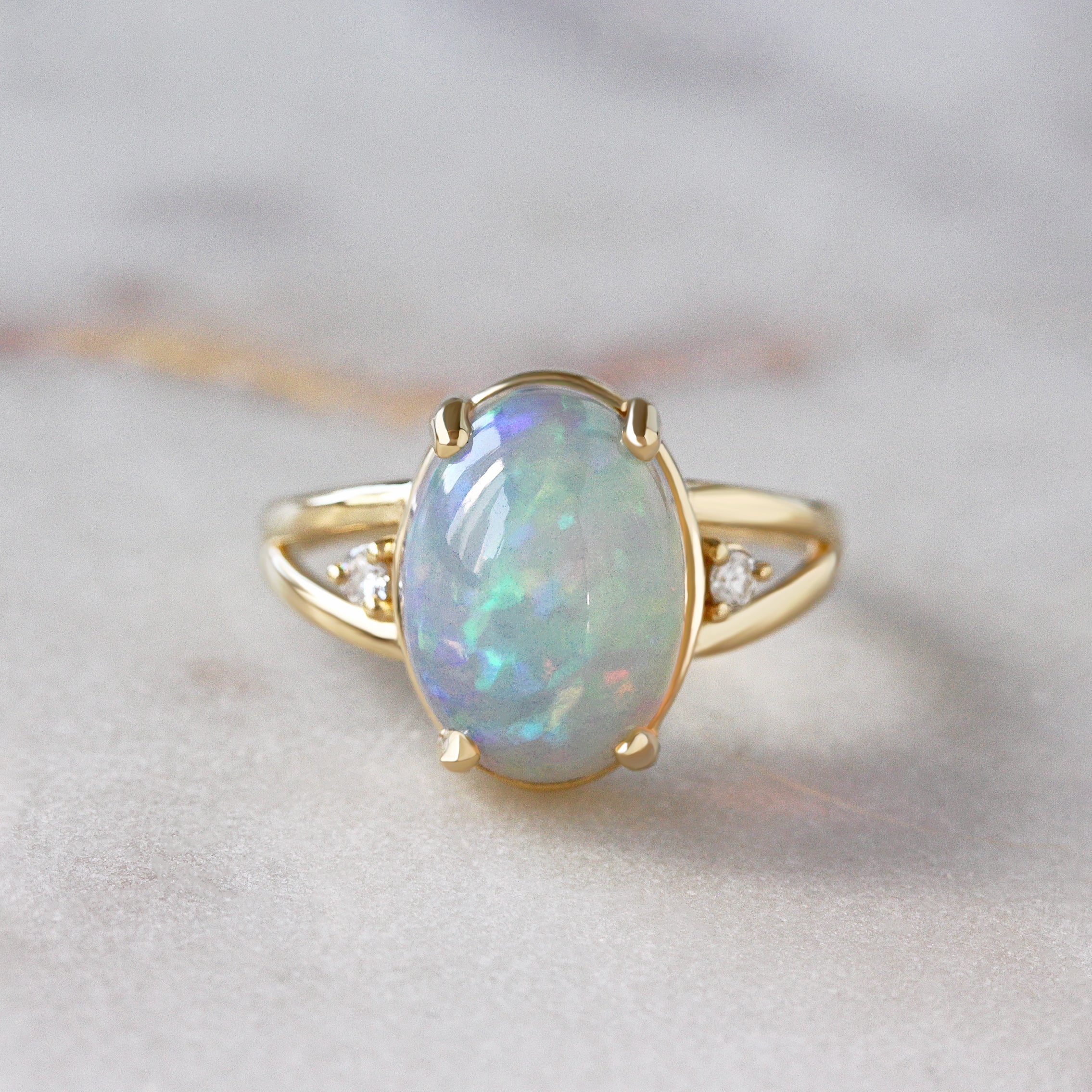 Oval Opal Cocktail Diamond Ring Yellow Gold October Birth, stoneindex finger ring, october birthstone, statement diamond ring, opal diamond ring, gemstone diamond ring