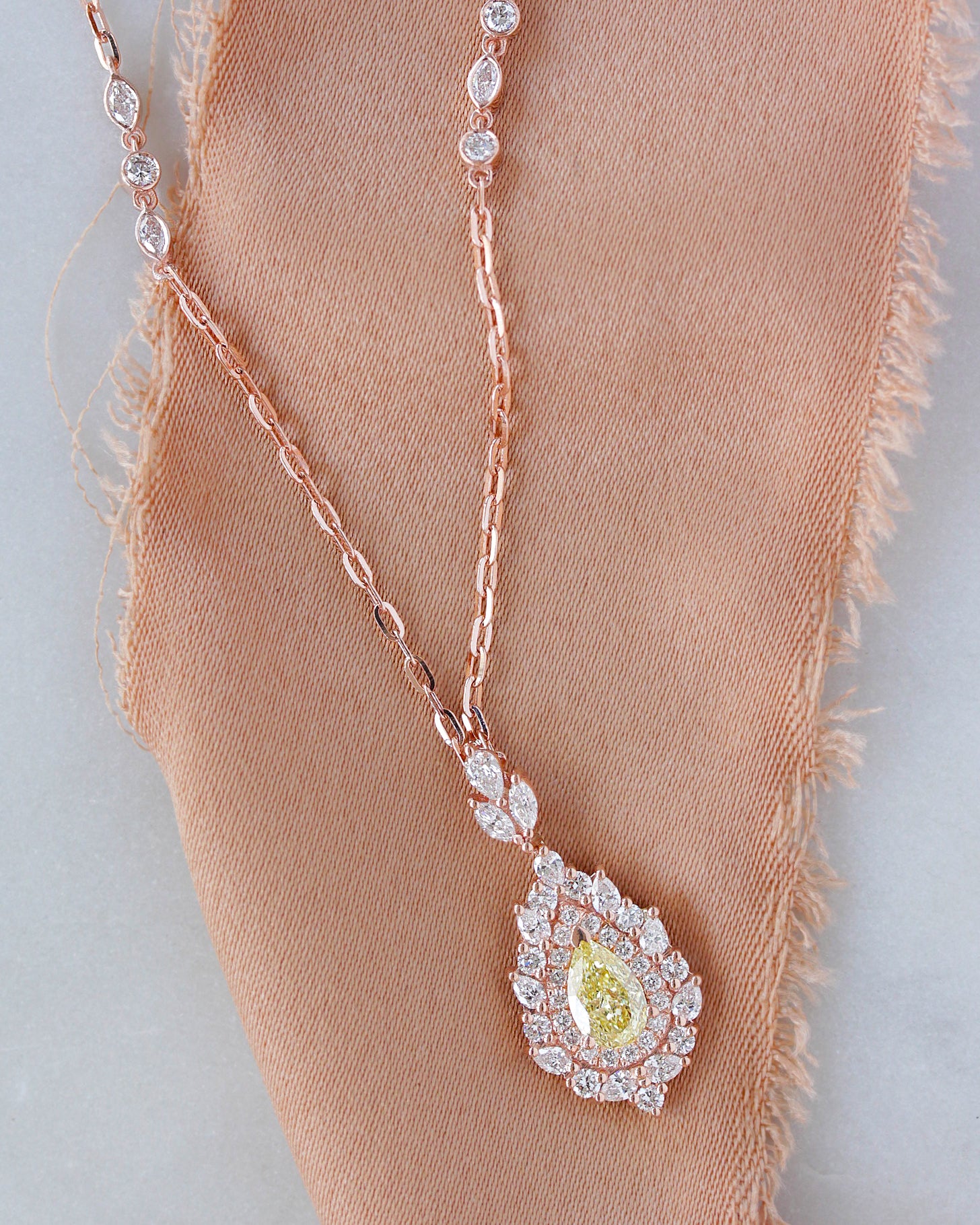Pear Canary Yellow Diamond Double Halo Pendant Necklace, High Jewelry - Victoria, statement diamond necklace, high jewelry, luxury necklace, pear diamond necklace, yellow diamond, canary diamond