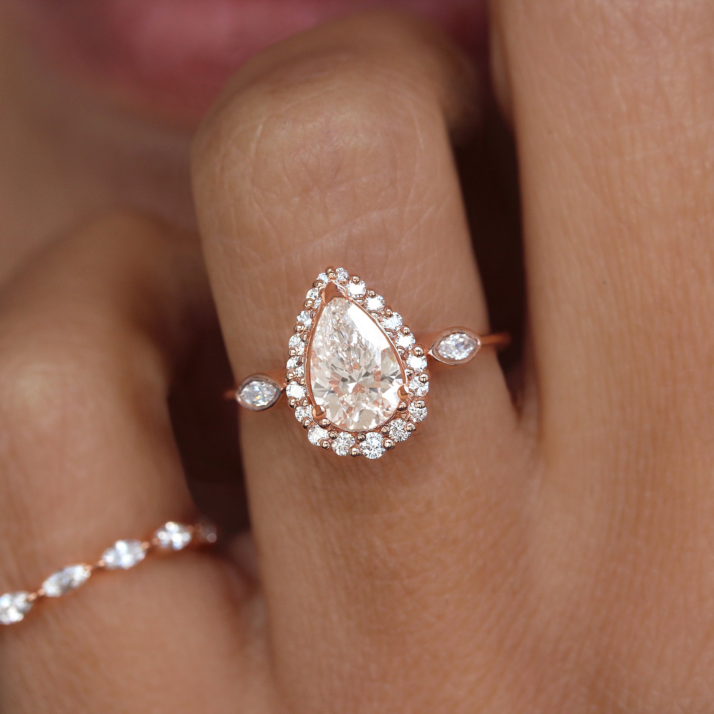 1 carat Pear Diamond Halo Engagement Ring - Zoe