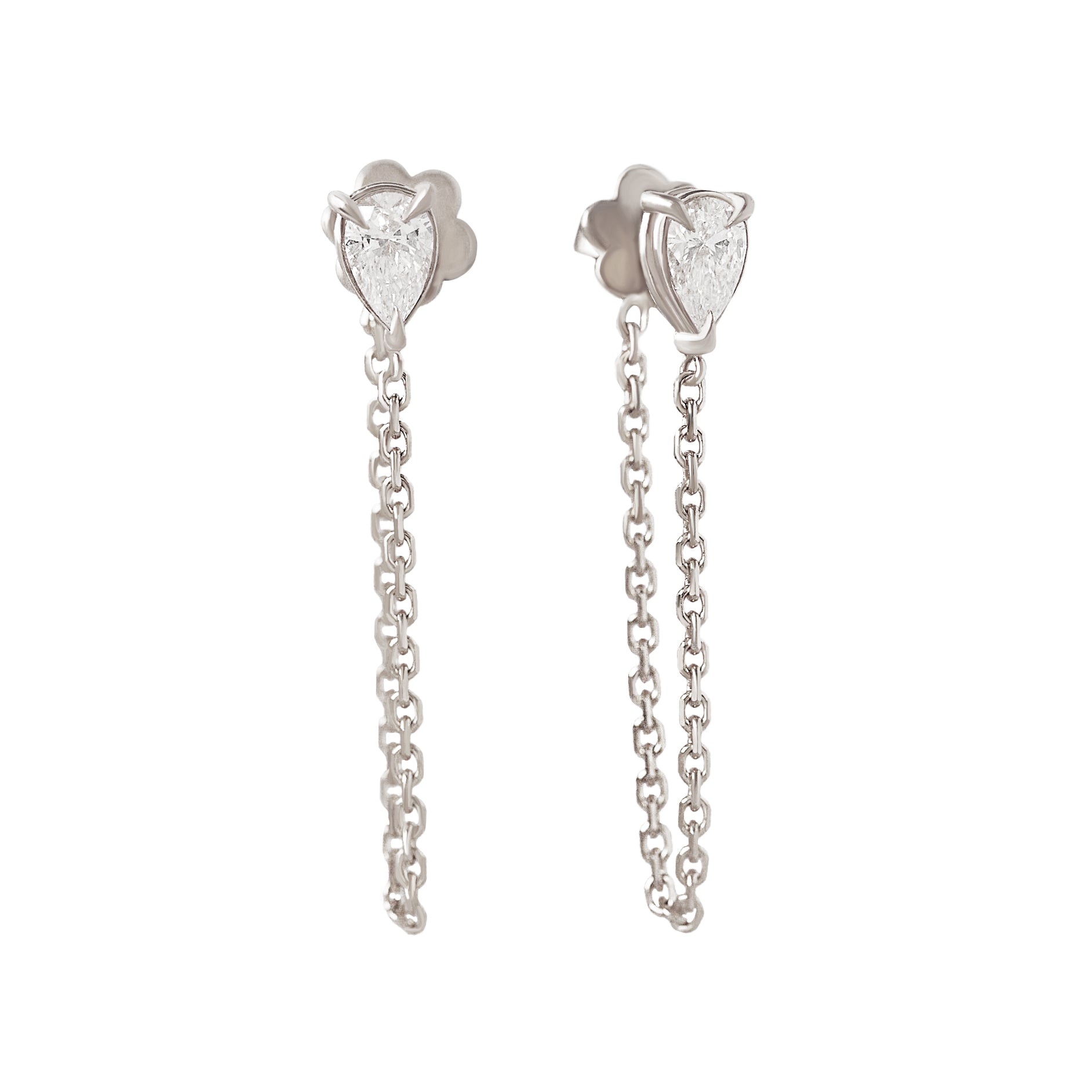 pear diamond earrings, stud earrings, chain drop earrings, everyday earrings
