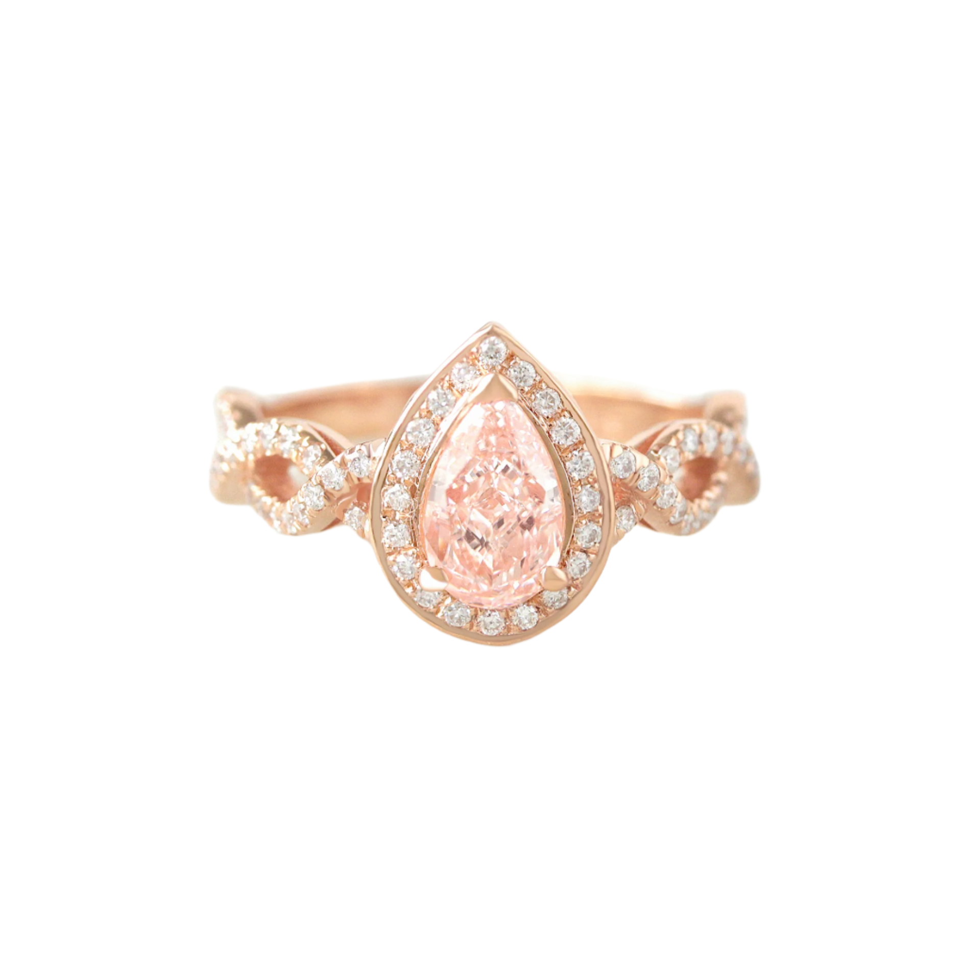 Pear Diamond Halo and Infinity Twist Shank Engagement Ring