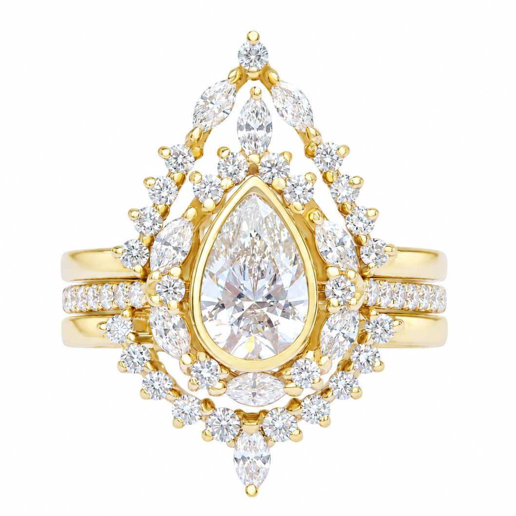 1ct pear diamond three ring set
eva yellow gold