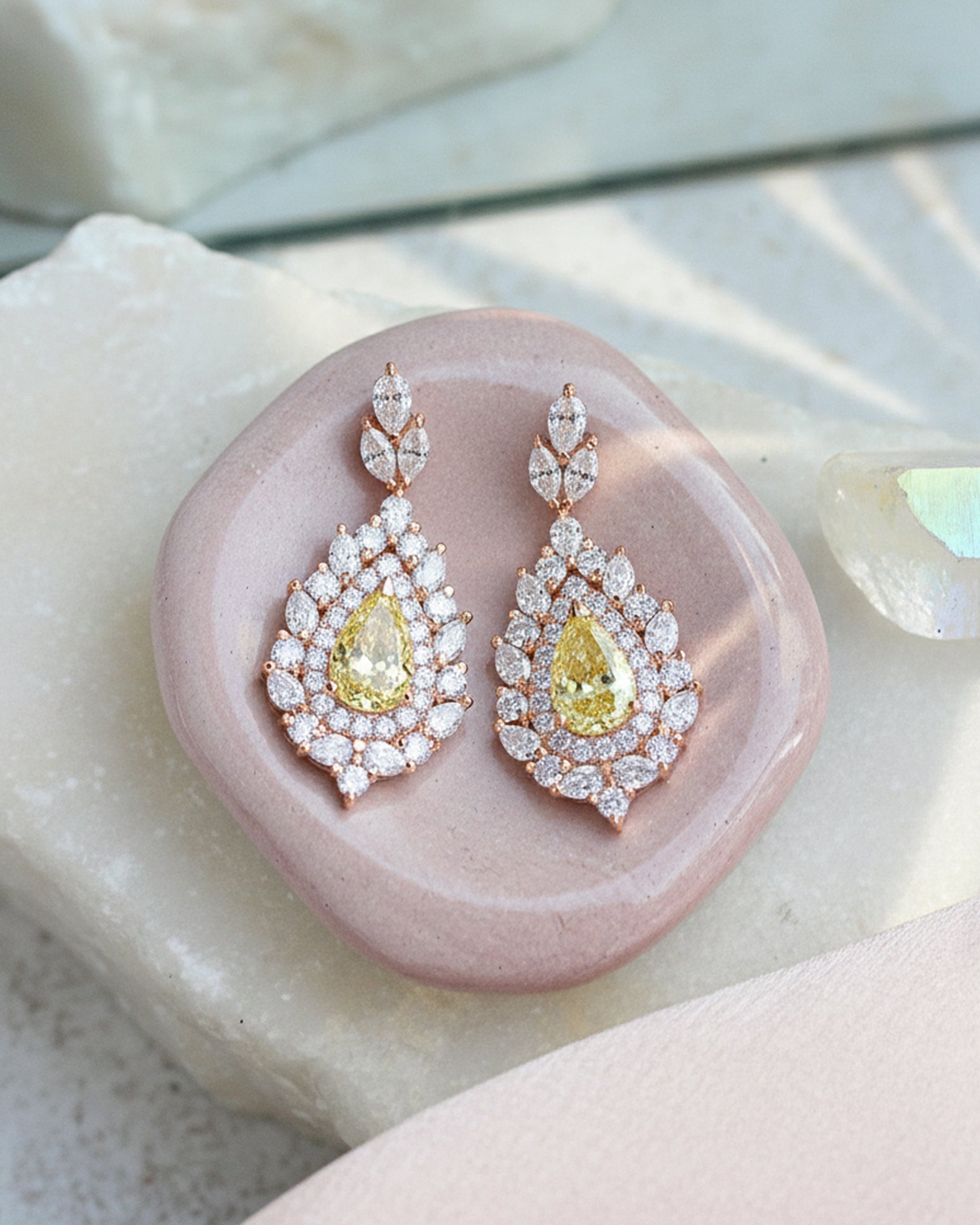 Pear Shape Canary Yellow Diamond, Double Halo Earrings High Jewelry - Victoria, statement diamond earrings, dangle, drop, long earrings, high jewelry, luxury necklace, yellow pear diamond, canary diamond, anniversary gift