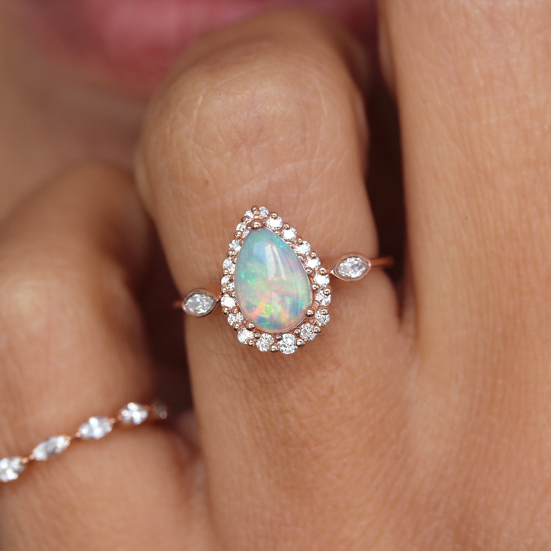 Pear Opal Marquise Diamond Halo Engagement Ring - Zoe ♥