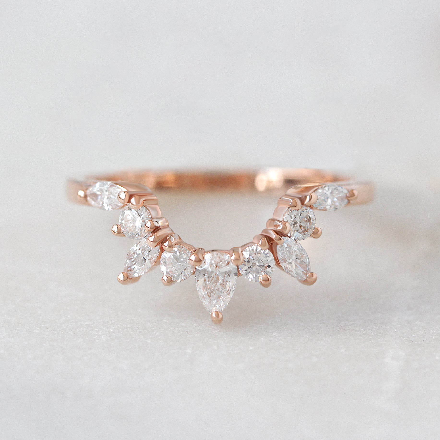 Pear and Marquise Diamond Curved Unique Wedding Nesting Ring - Ray