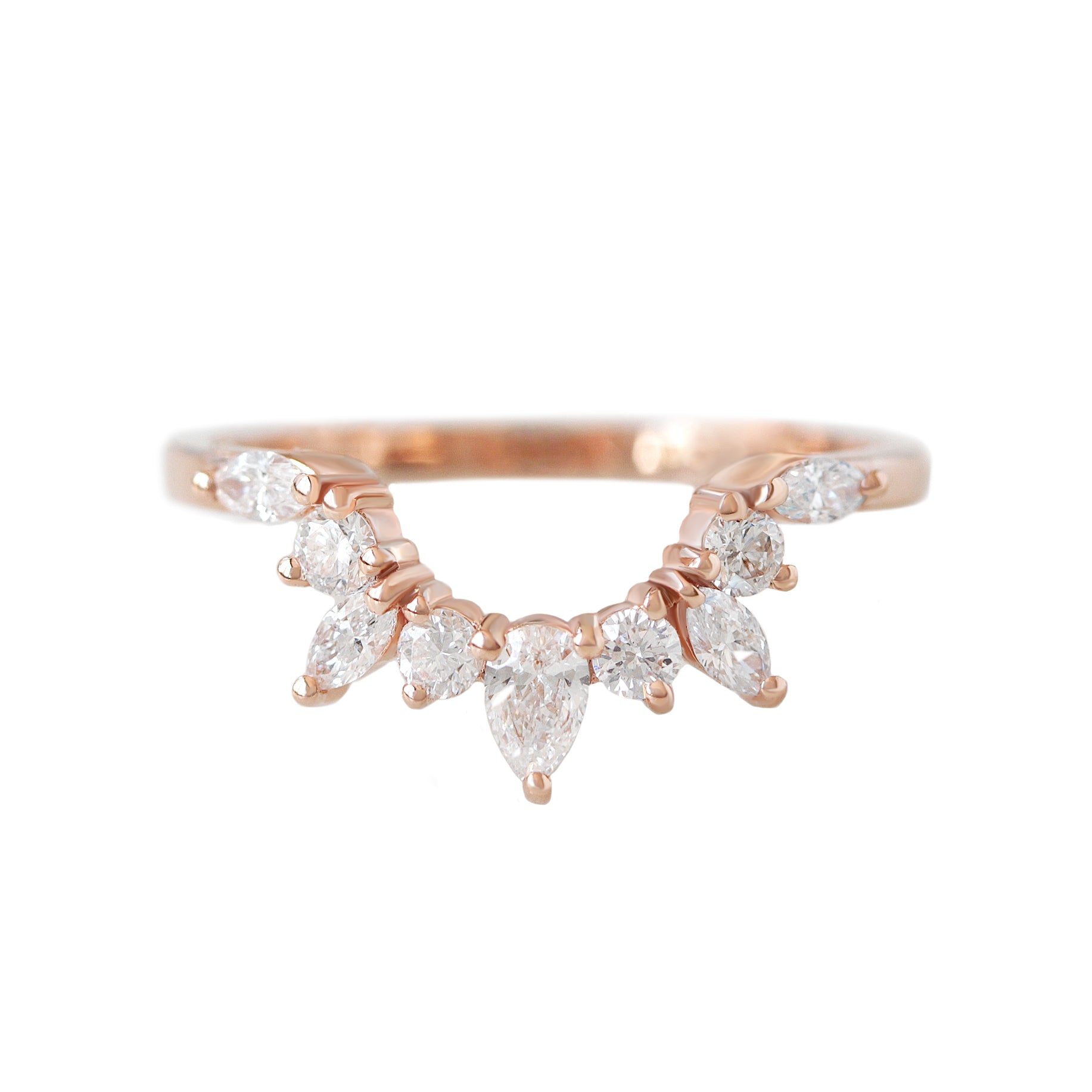 Pear and Marquise Diamond Curved Unique Wedding Nesting Ring - Ray