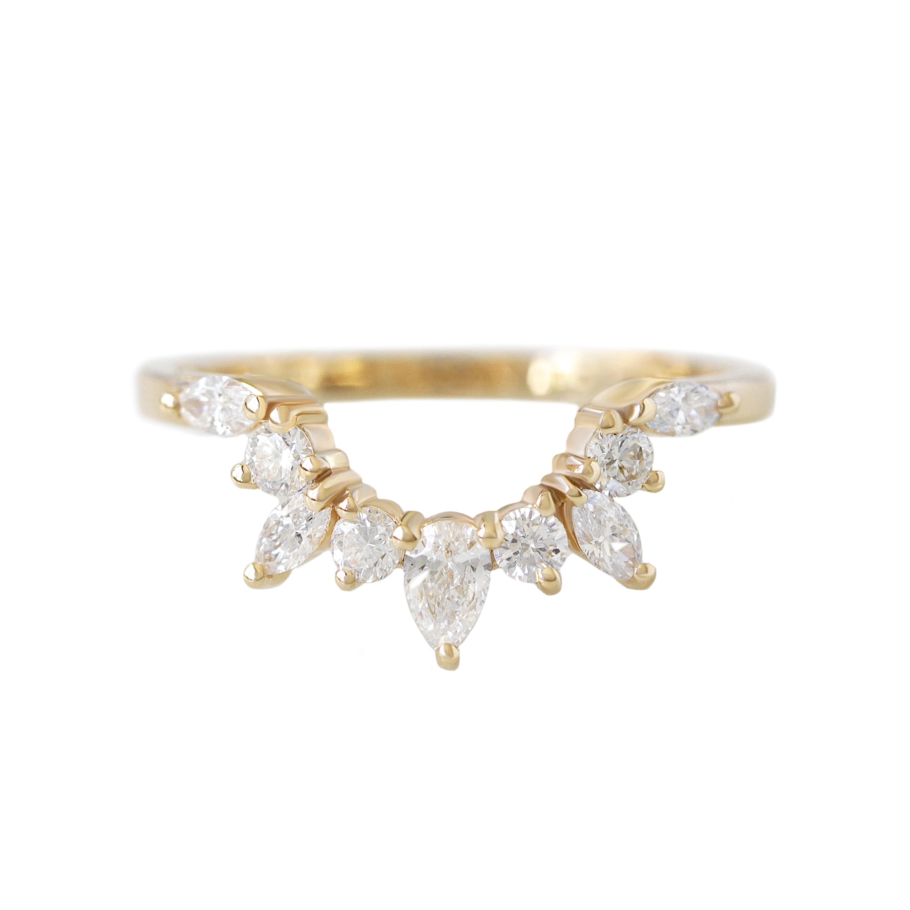 Pear and Marquise Diamond Curved Unique Wedding Nesting Ring - Ray
