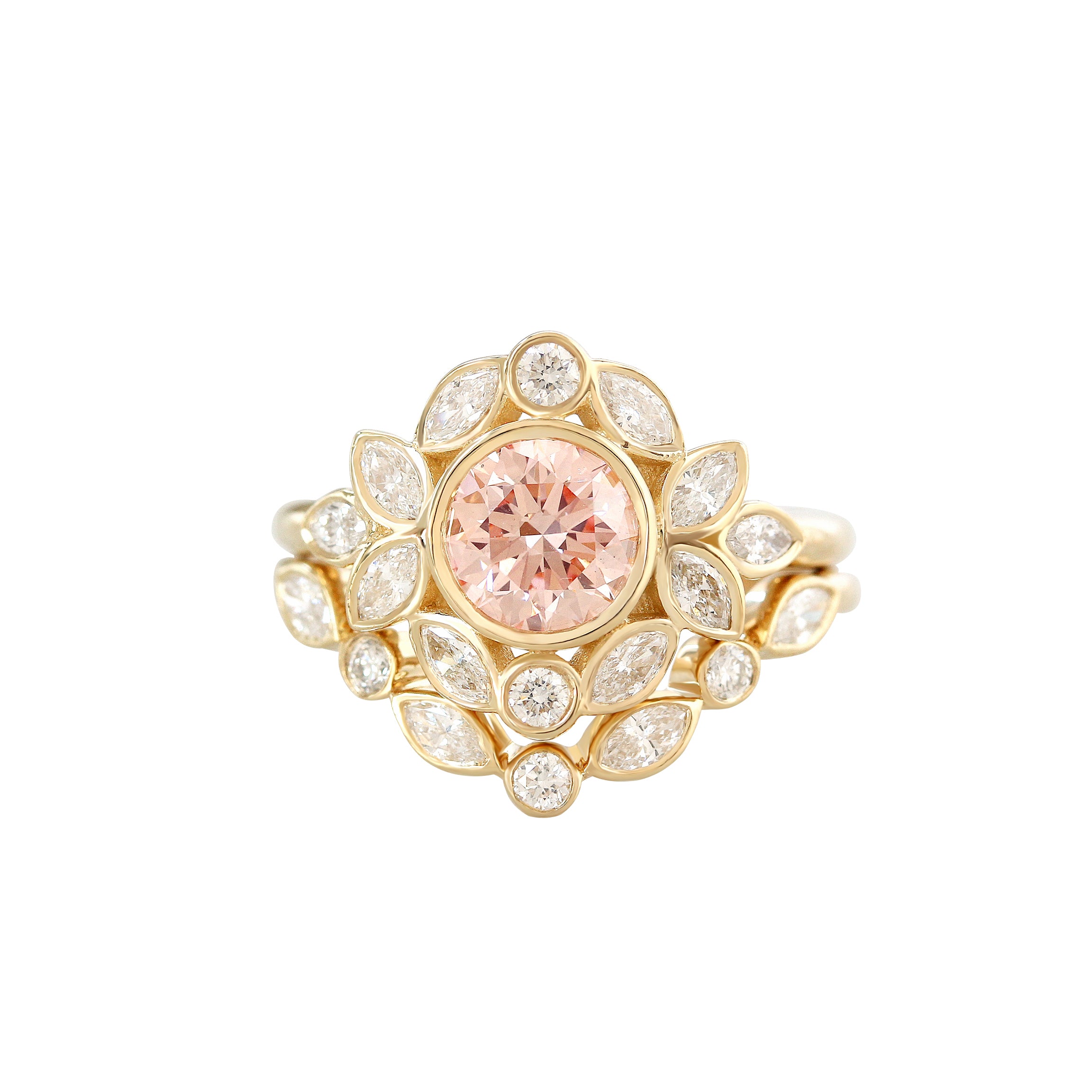 Pink Diamond Nature Inspired Engagement Ring with a Matching Nesting Ring Lily Emma - Two Ring Set