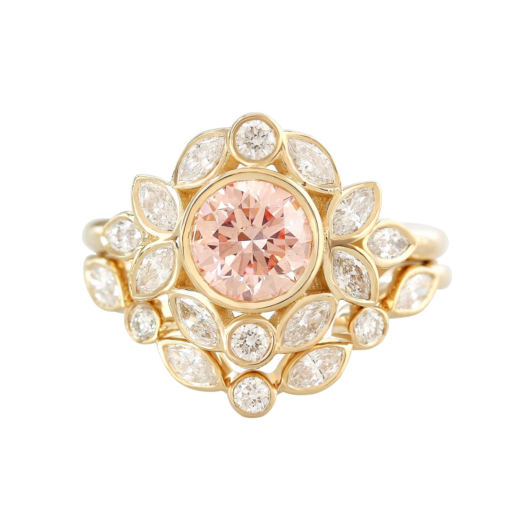 Pink Diamond Nature Inspired Engagement Ring with a Matching Nesting Ring Lily Emma - Two Ring Set